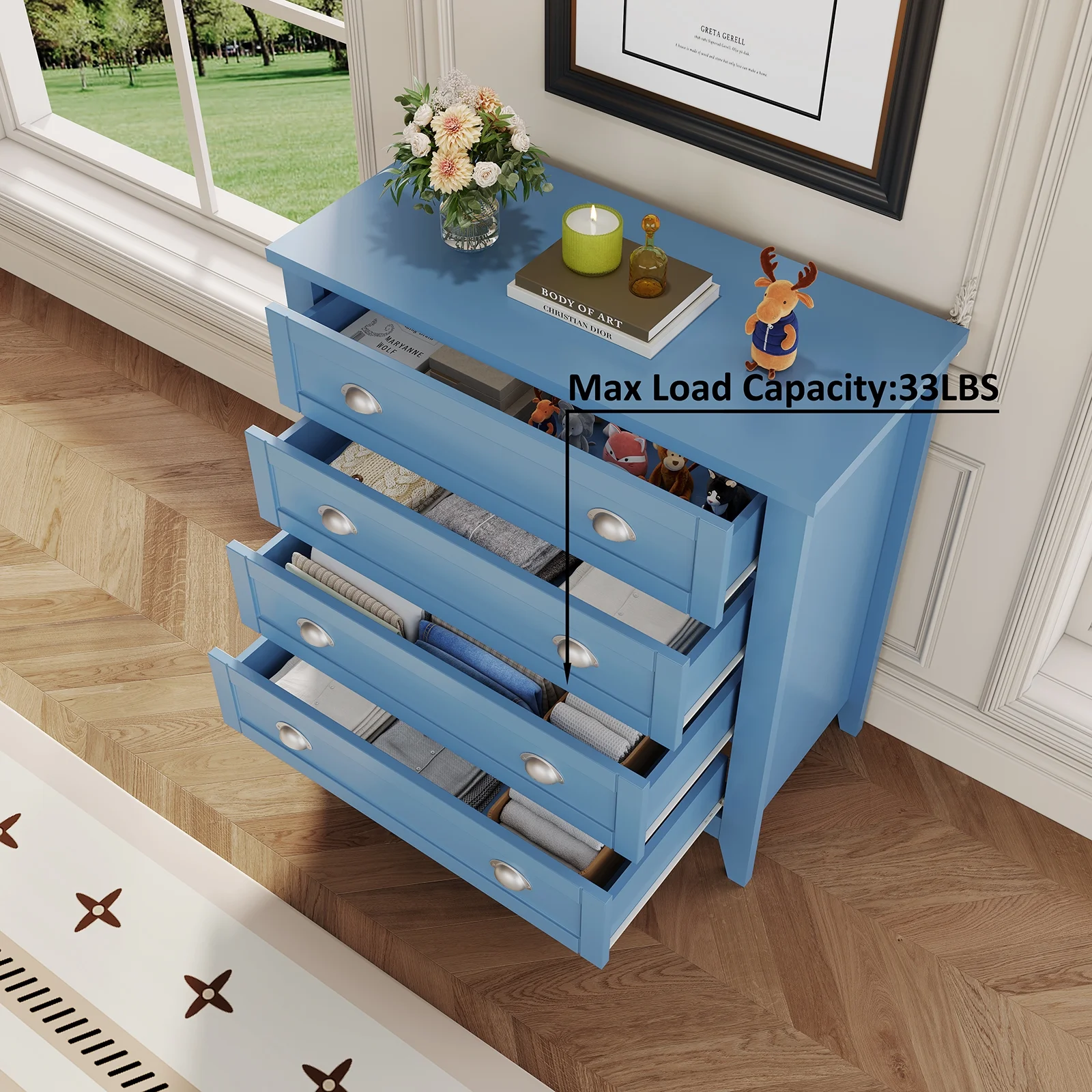 6 Drawer Dresser, Light Blue Elegant Chest of Drawers, Large Cabinet with Storage, Rustic Wood Chest of Drawers for Bedroom, Living Room, Hallway - Image 22
