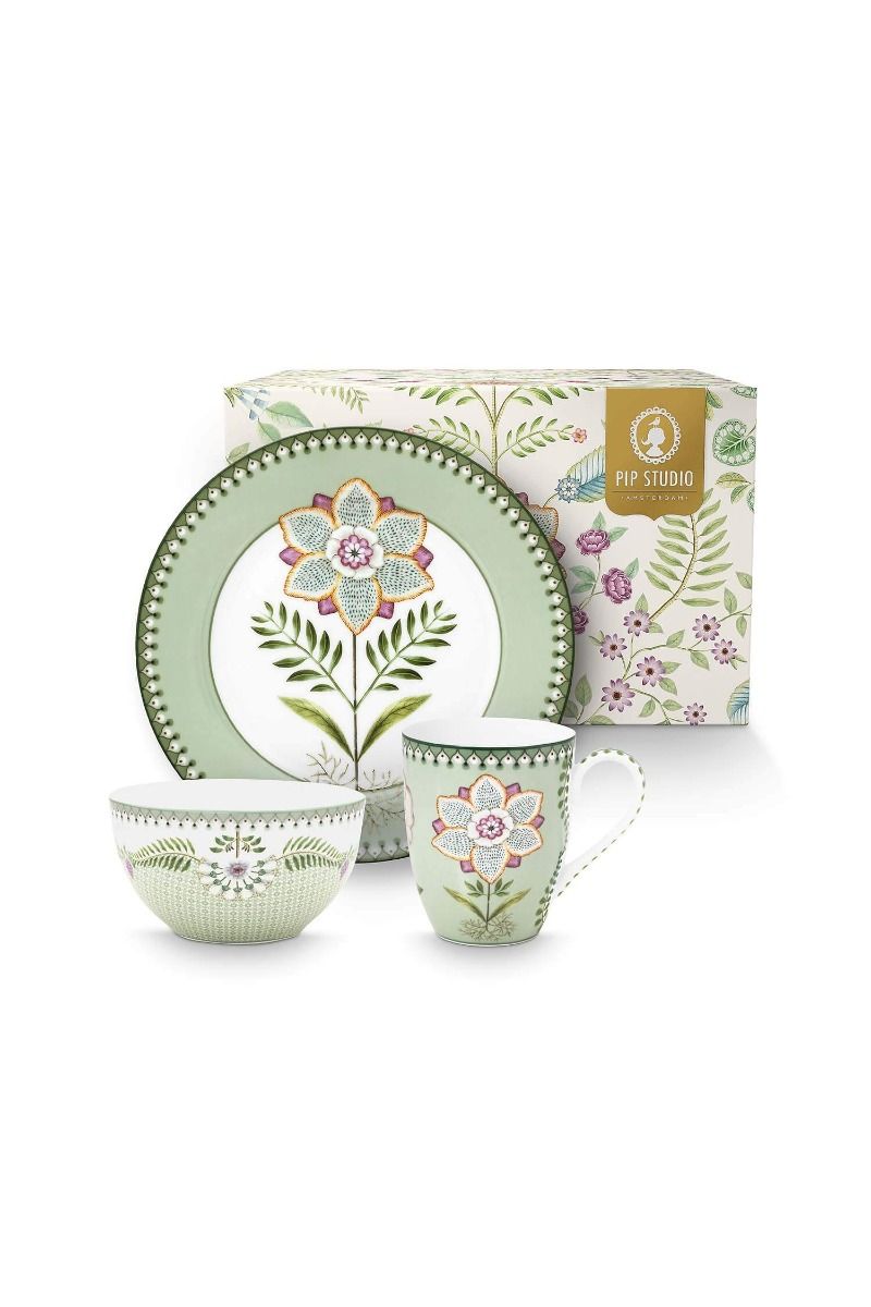 Set/3 Breakfast Set Lily&Lotus Light Green