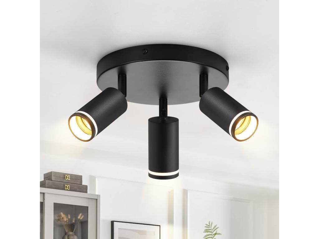 Mubdelu Plafónero negro moderno: 3 focos de techo orientables de metal, plafónero GU10, para habitación, comedor, sin bombilla.