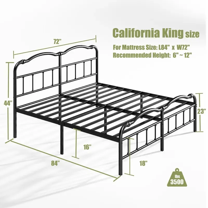 Sturdy 18-Inch High Steel Tube Iron Bed with Double Wave Headboard and Footboard