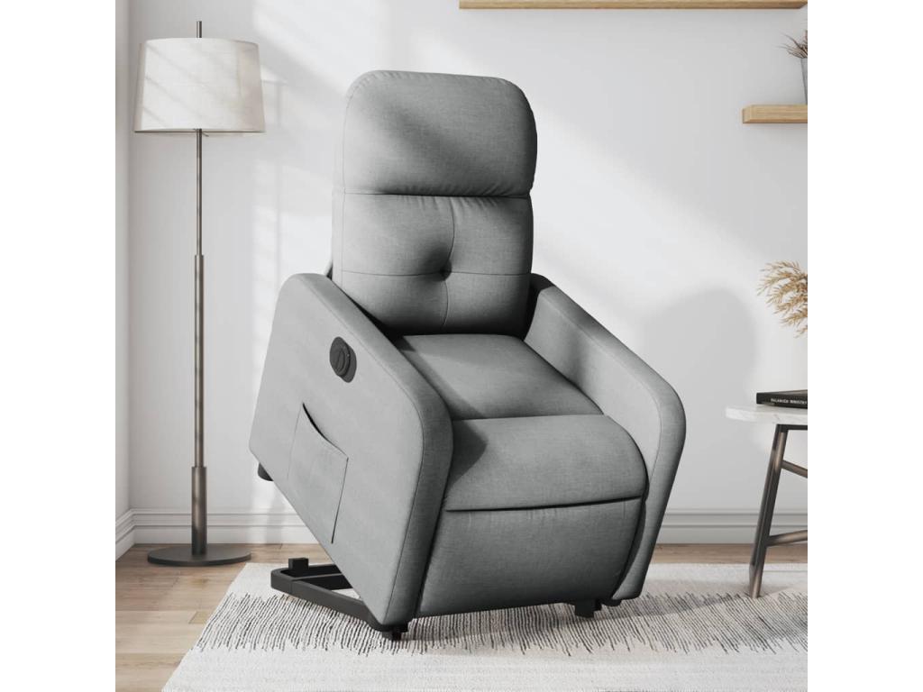 Sillón eléctrico reclinable elevable de tela gris claro