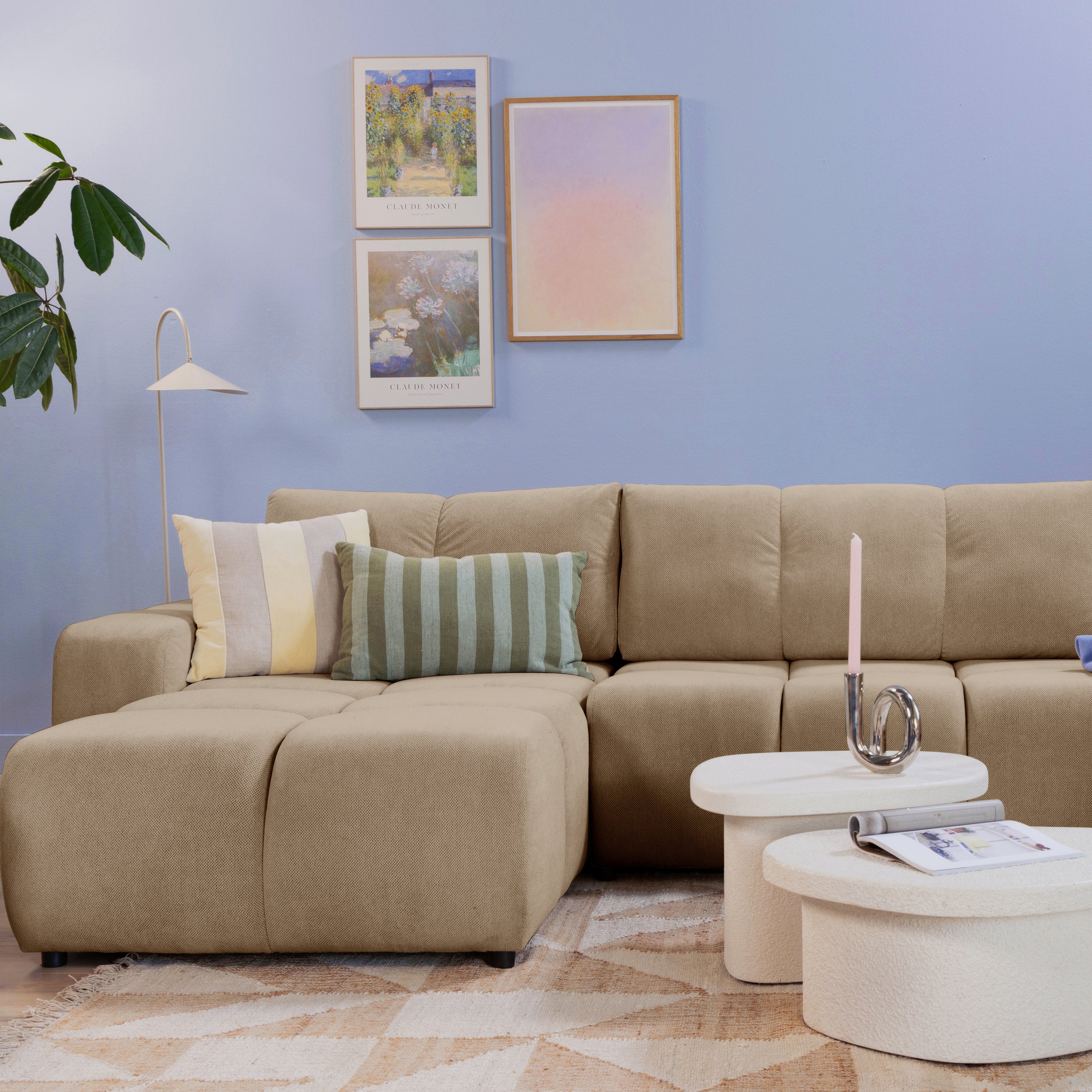 Blokker Charme U-bank met Slaapfunctie - Weefstof - Beige