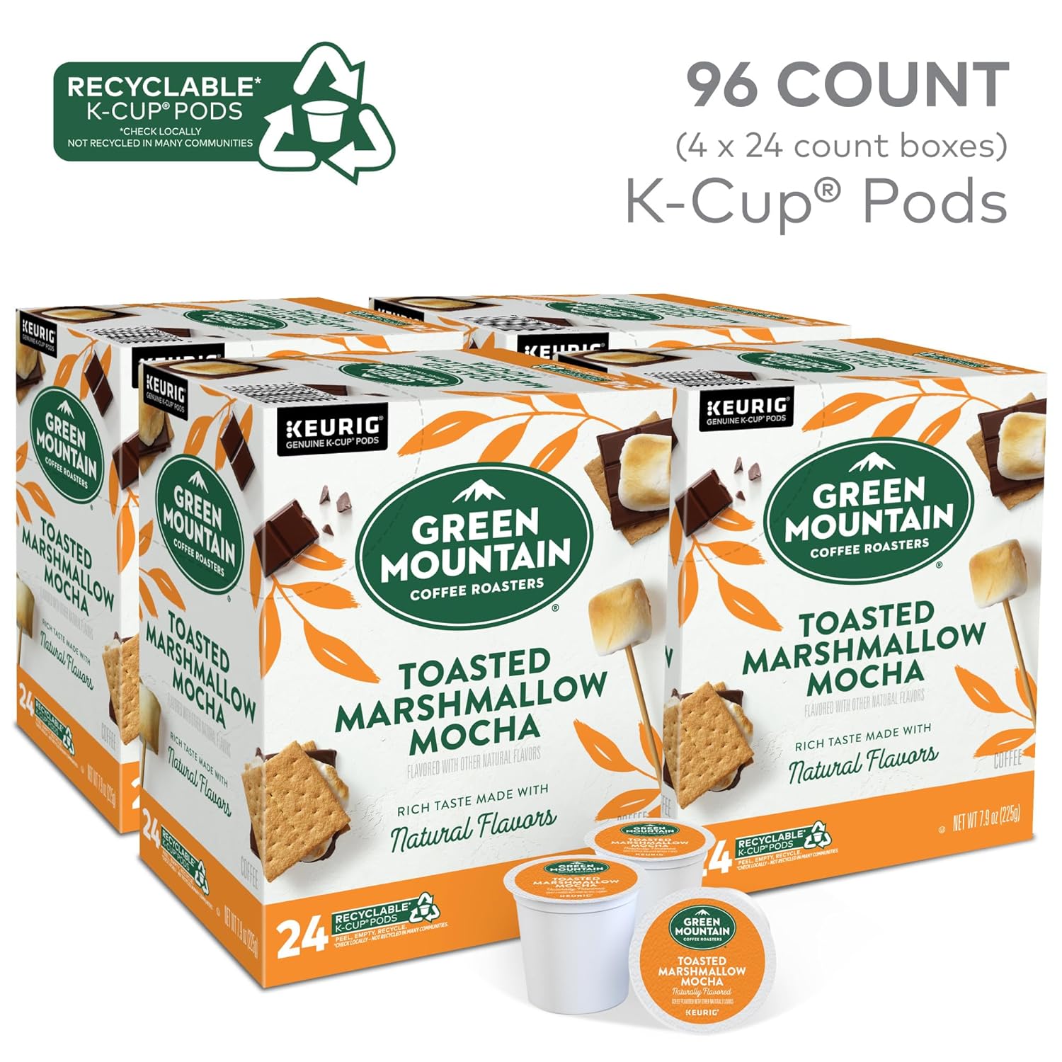 Green Mountain Coffee Roasters Toasted Marshmallow Mocha Keurig Single-Serve K-Cup Pods. Light Roast Coffee. 96 Count (4 Packs of 24)