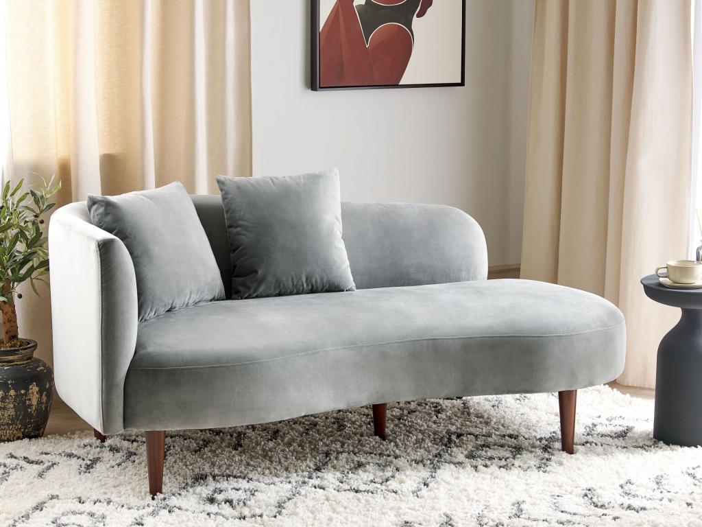 Chaise lounge de terciopelo gris claro izquierdo CHAUMONT