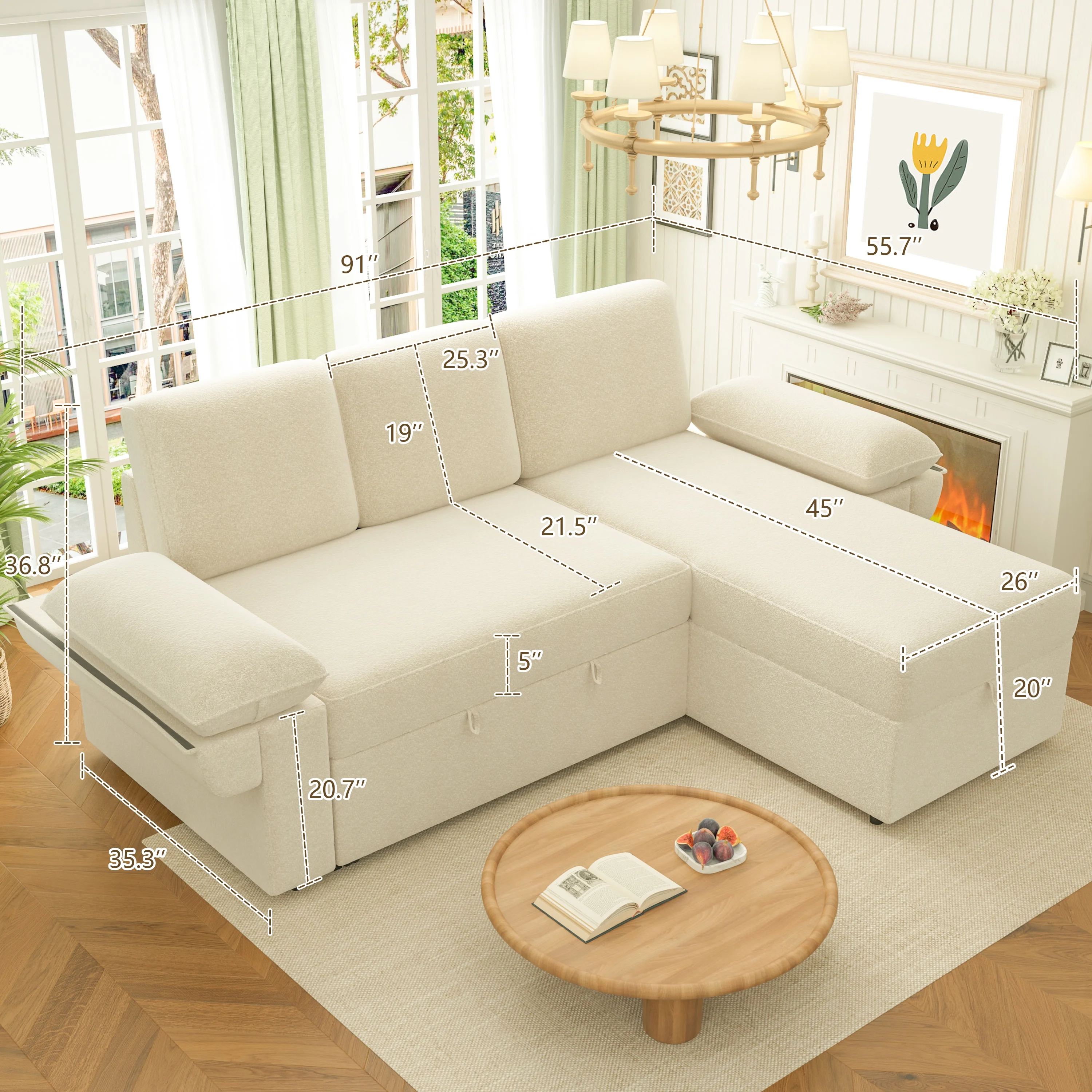 VANACC Sofa Bed, Adult Sleeper Sofa with Storage Chaise, Pull Out Couch for Bed Room, Gray Chenille - Image 29