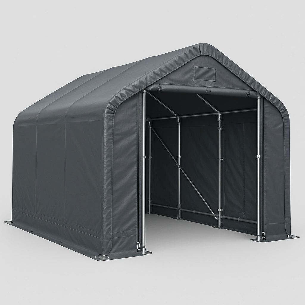 Cochera exterior de PVC gris y acero 5x3x2,5m