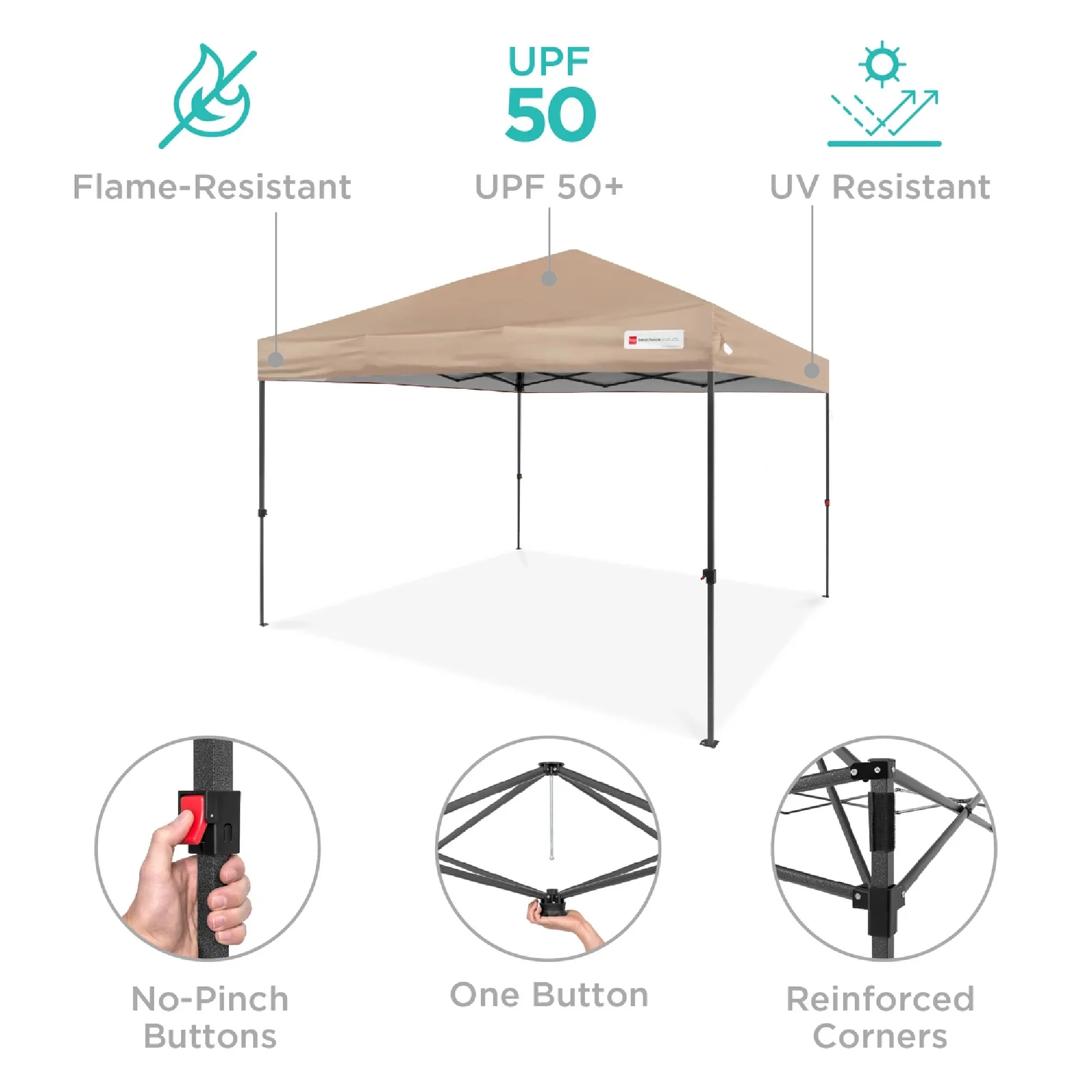 Best Choice Products 10x10ft Easy Setup Pop Up Canopy w/ 1-Button Setup, Wheeled Case, 4 Weight Bags - White - Image 230