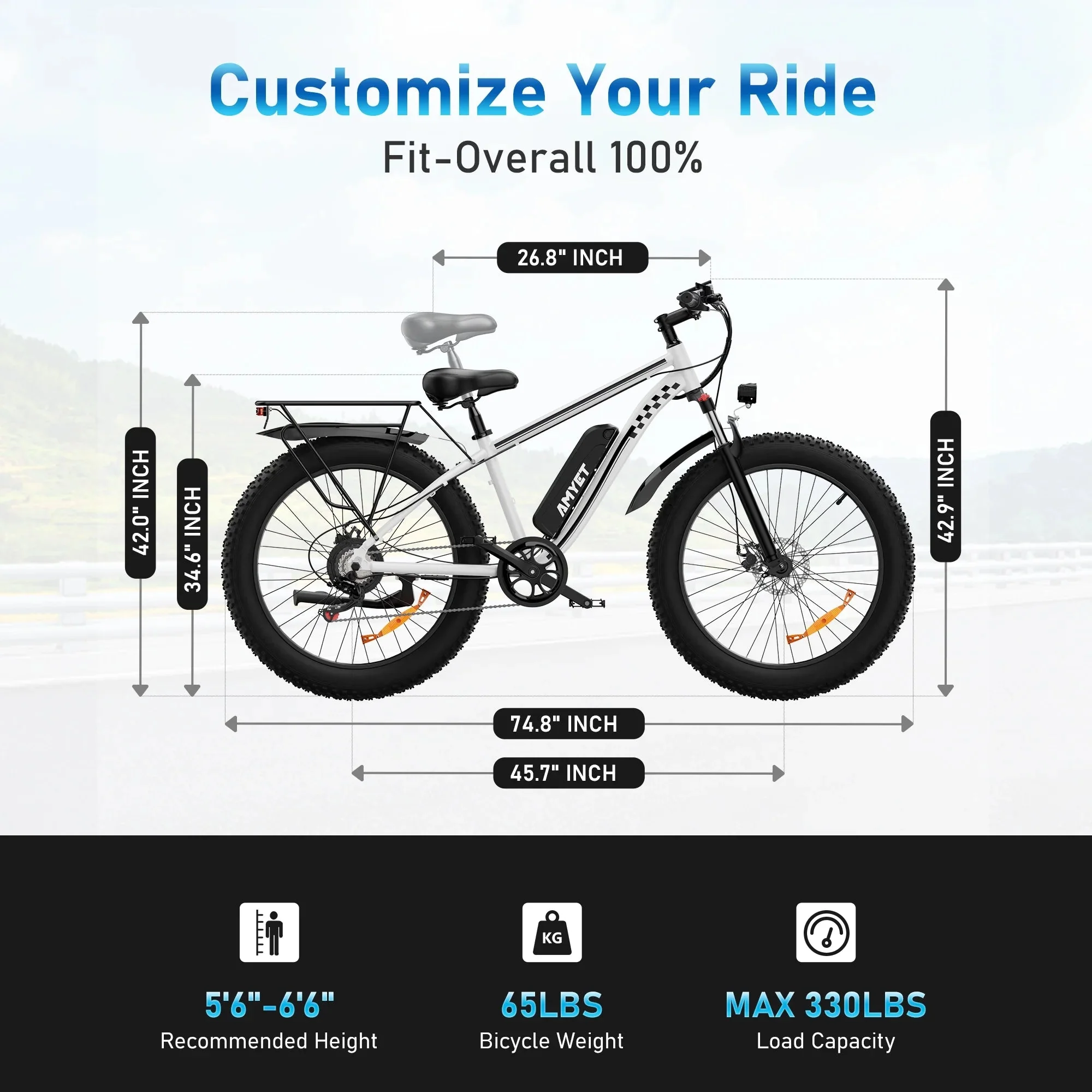 AMYET 26 x 4 Fat Tire Electric Mountain Bike, 48V 15Ah, 7-Speed - EB26 - Image 38 AMYET 26 x 4 Fat Tire Electric Mountain Bike, 48V 15Ah, 7-Speed - EB26 - Image 38