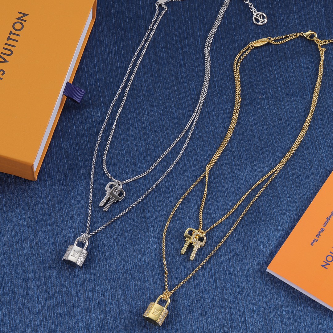 Louis Vuitton 2 Layers Lock and Key Necklace - Original Replica Club