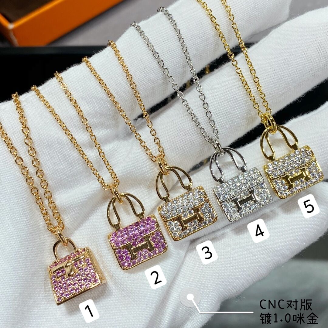 Hermes Diamond Paved Bag Pendant Necklace - Original Replica Club