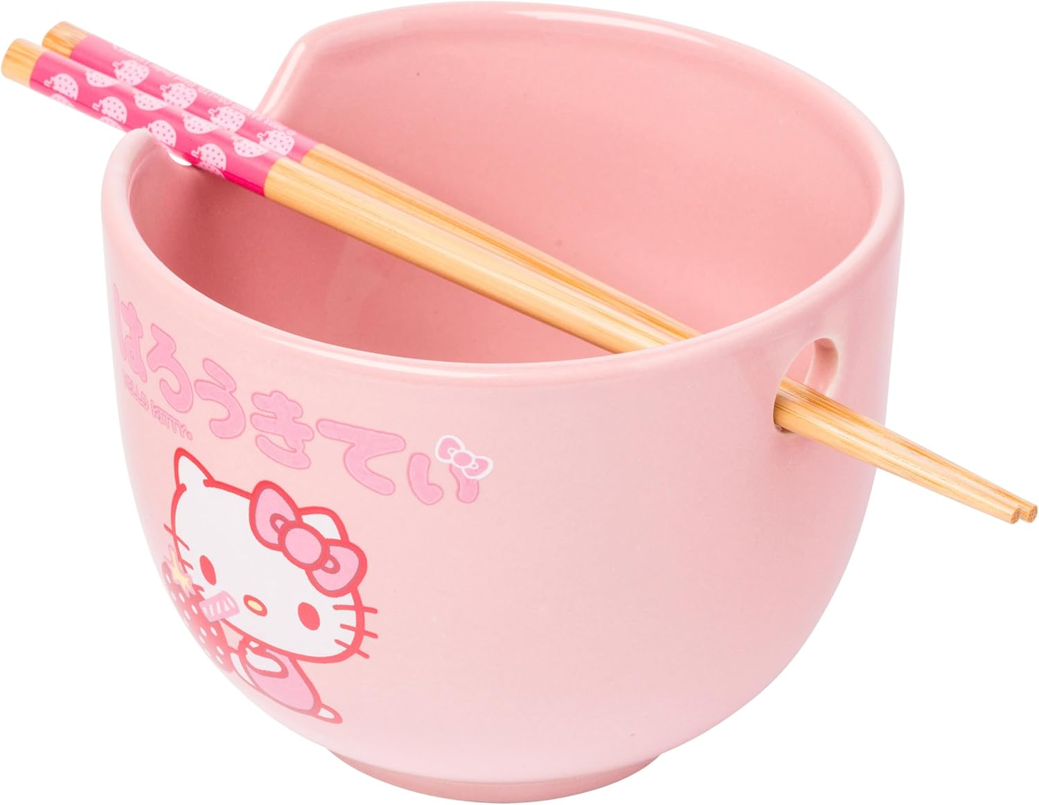 Silver Buffalo Sanrio Hello Kitty Face with Different Color Bows Pattern Ceramic Ramen Noodle Rice Bowl with Chopsticks, Microwave Safe, 20 Ounces