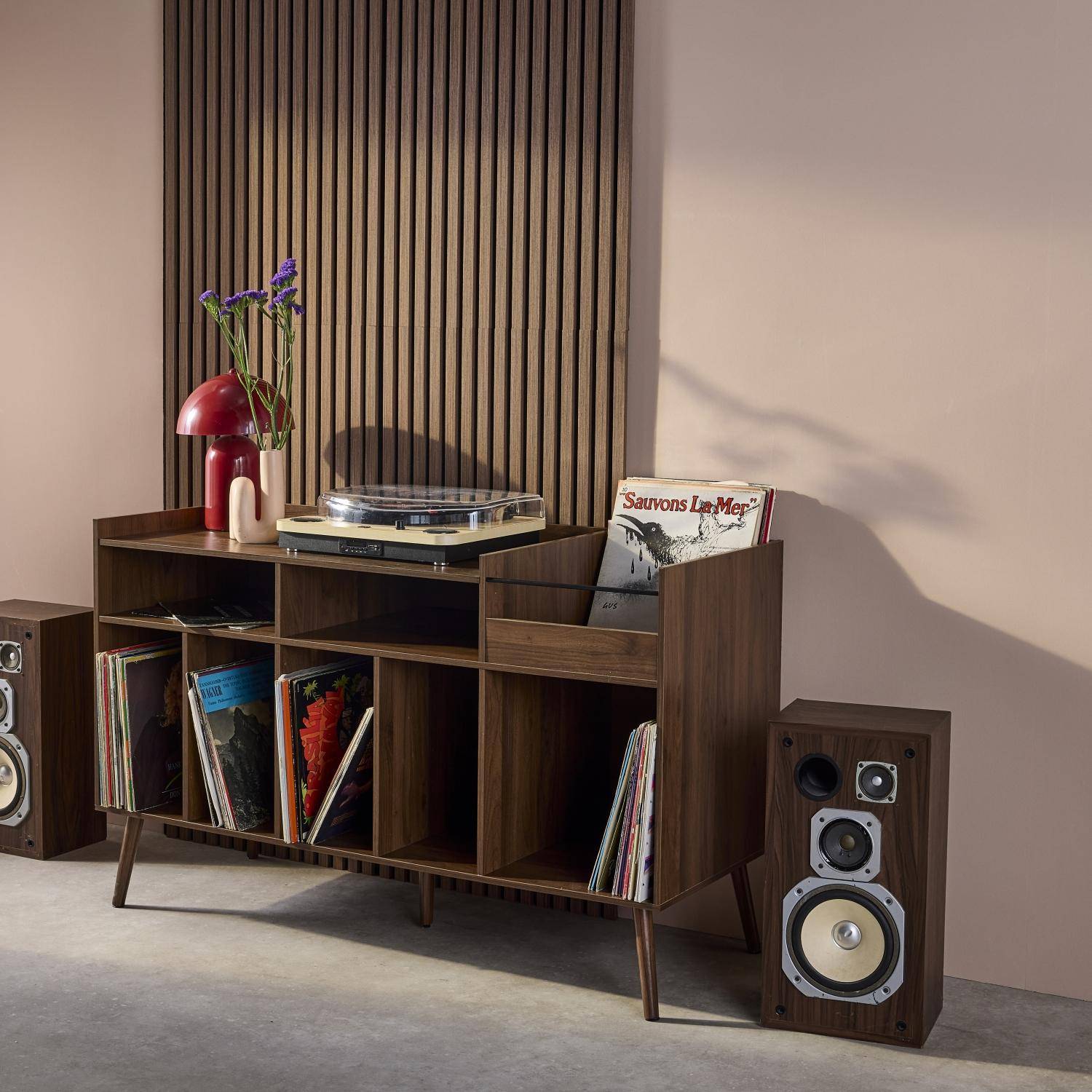 Nepal - Mueble de vinilos XL vintage efecto madera oscura, 130cm