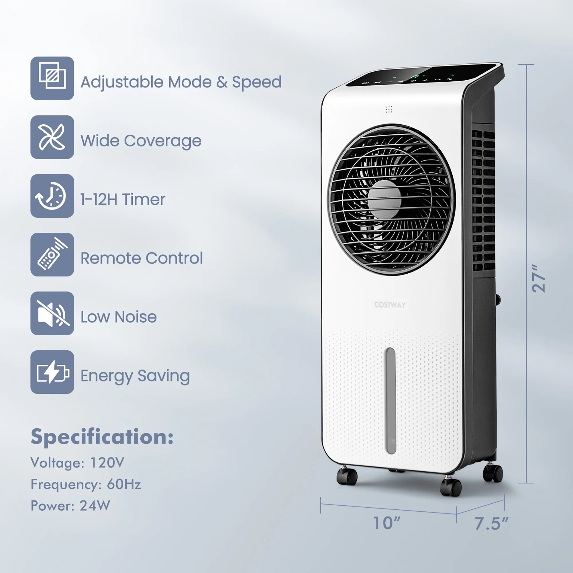 Costway Evaporative Air Cooler 3-in-1 Portable Swamp Cooling Fan w/ 12H Timer Remote - Image 10