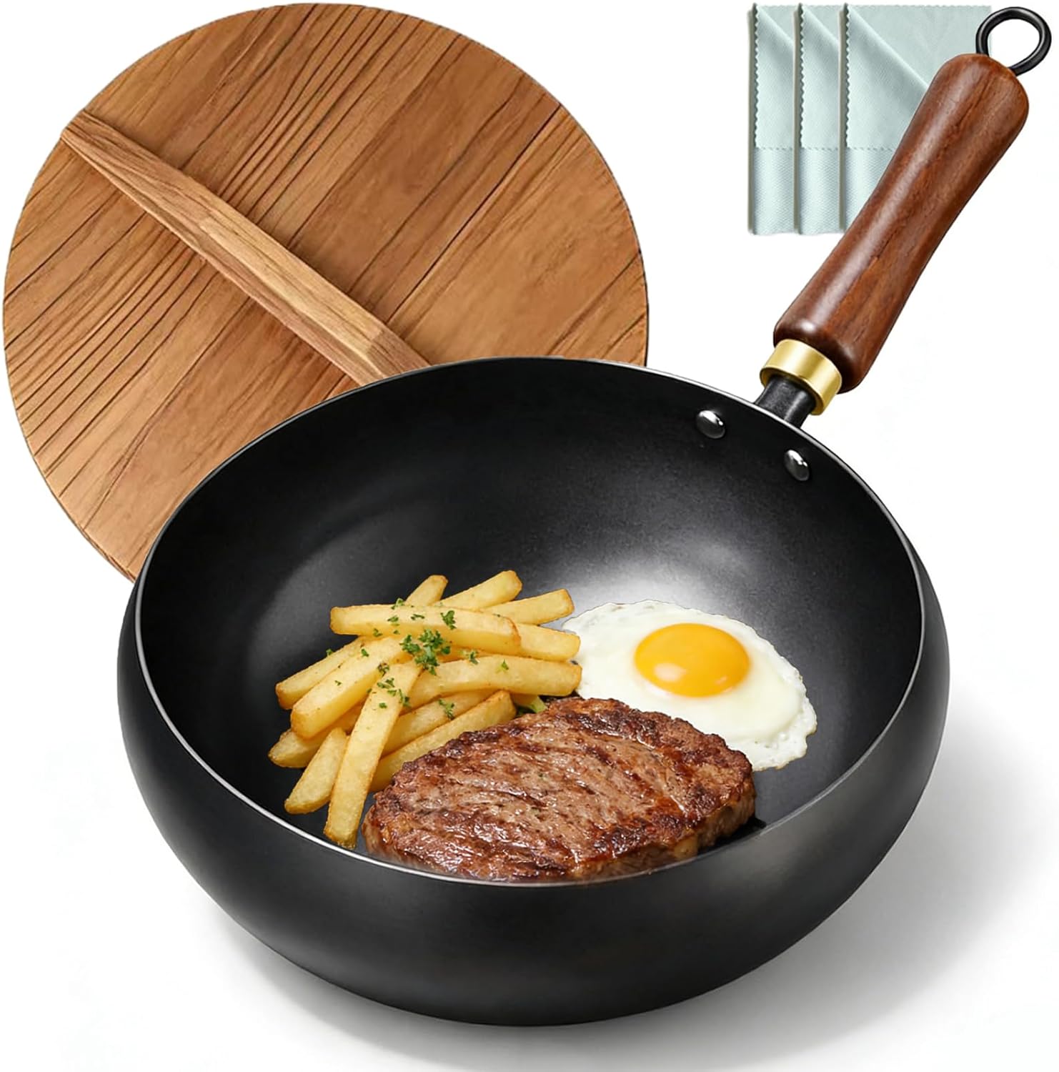Japanese Style Cast Iron Cookware, 9.5/10.2/11in Uncoated Thick Iron Pot, Hand-Hammered Traditional Forged Big-Belly Pot with Lid, Naturally Non-Stick Frying Pan (Glass Lid, 11in)