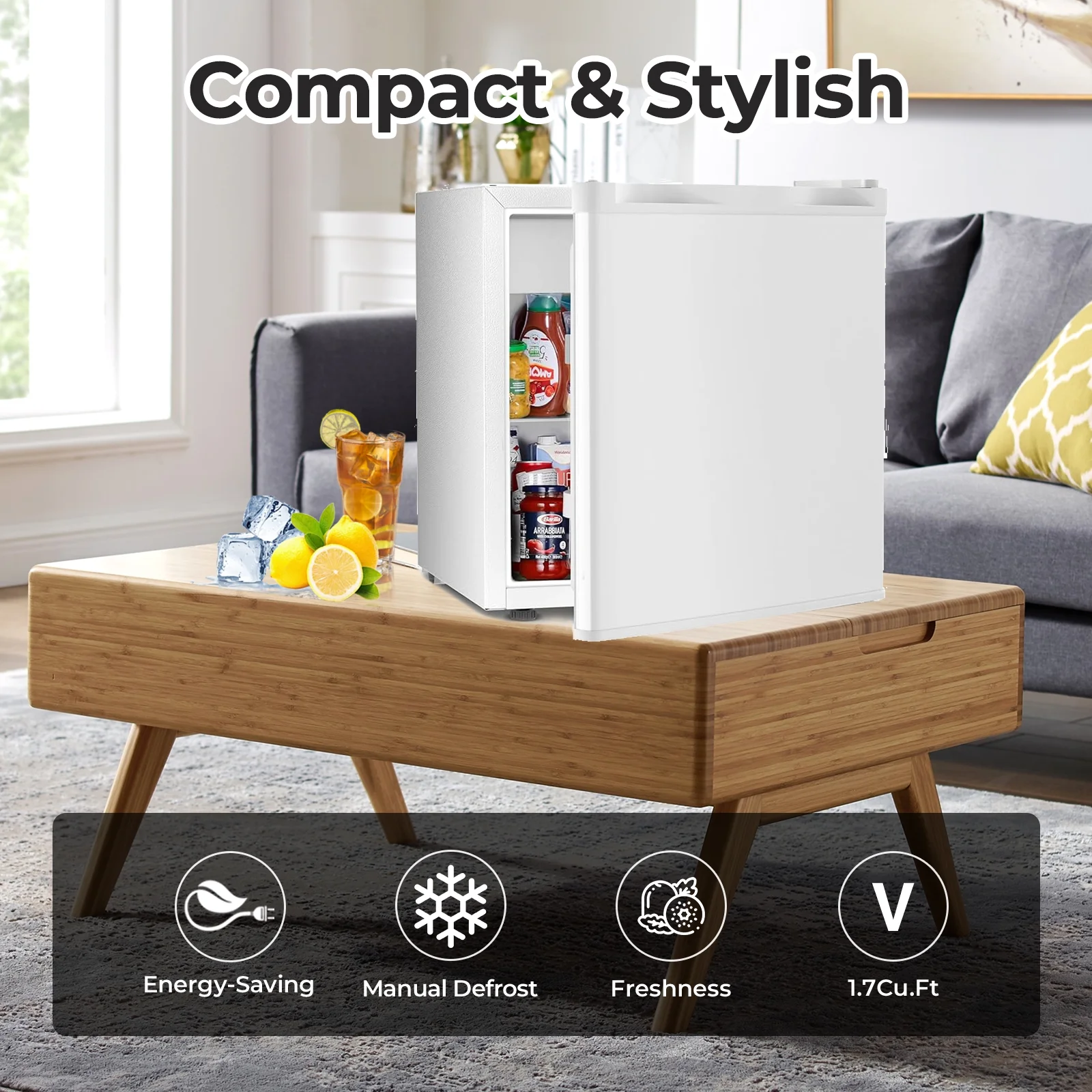 WAA 1.6 Cu.Ft Compact Refrigerator Mini Fridge Glass Door - Image 6