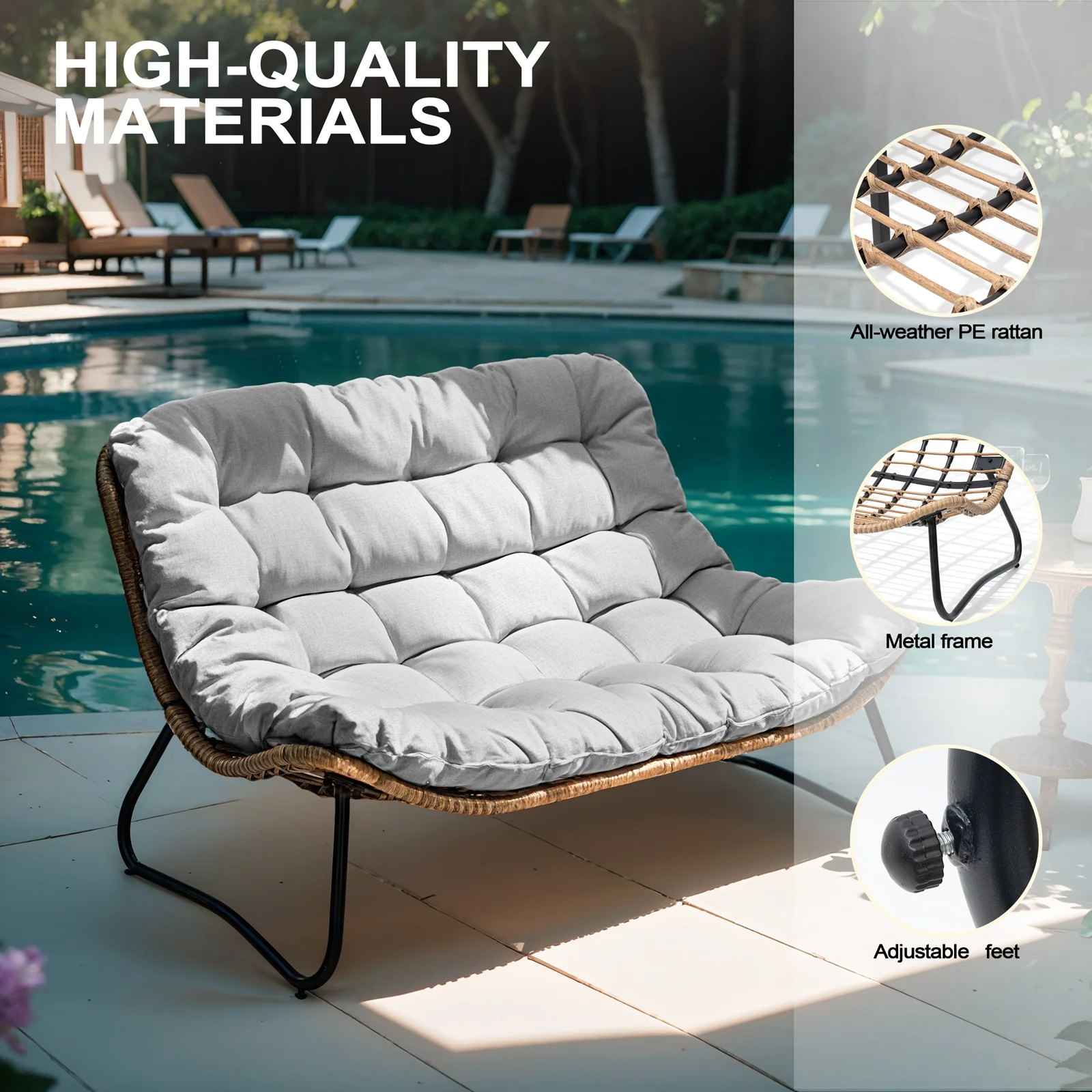 Crestlive Products Patio Loveseat, All-Weather Rattan Large Furniture with Soft Cushions, Outdoor Loveseat for Balcony, Poolside, Backyard (Beige) - Image 13