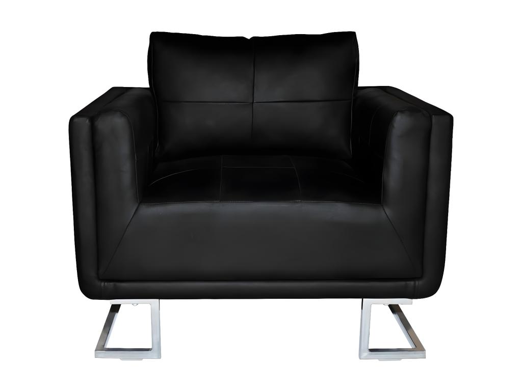 Sillón con patas cromadas cuero sintético negro