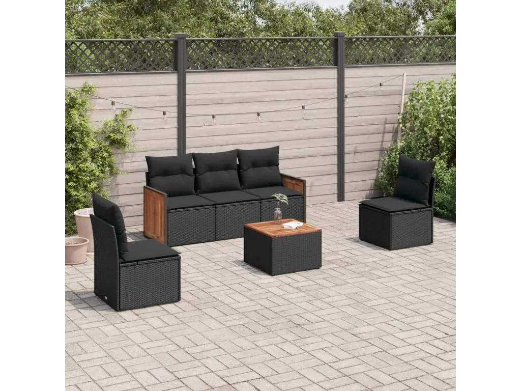 Set de sofás de jardín 6 piezas y cojines ratán sintético negro 49378cmcu