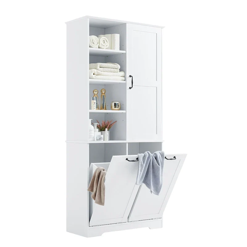 Multi-Functional Bathroom Storage Cabinet with Doors, Drawers, and Tilt-Out Laundry Hamper