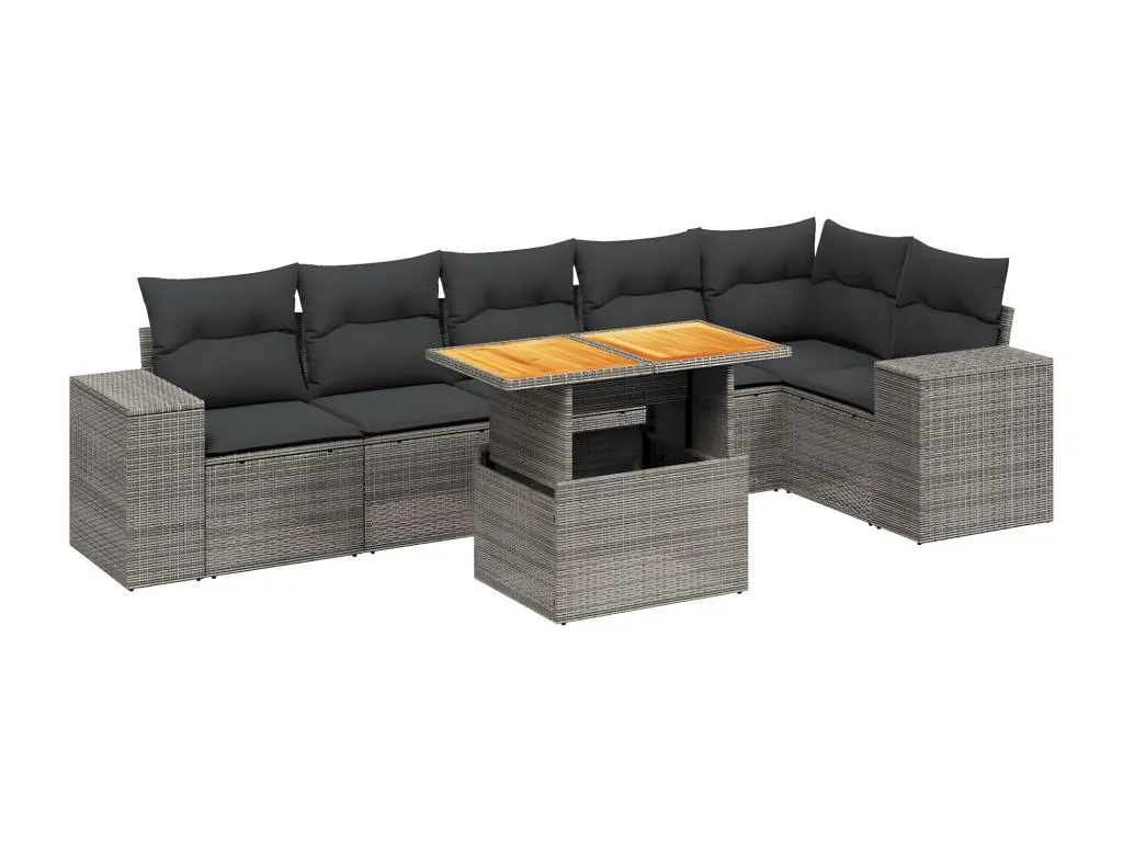 Set de 7 piezas de sofás para jardín con cojines en ratán PE gris kyjv89272