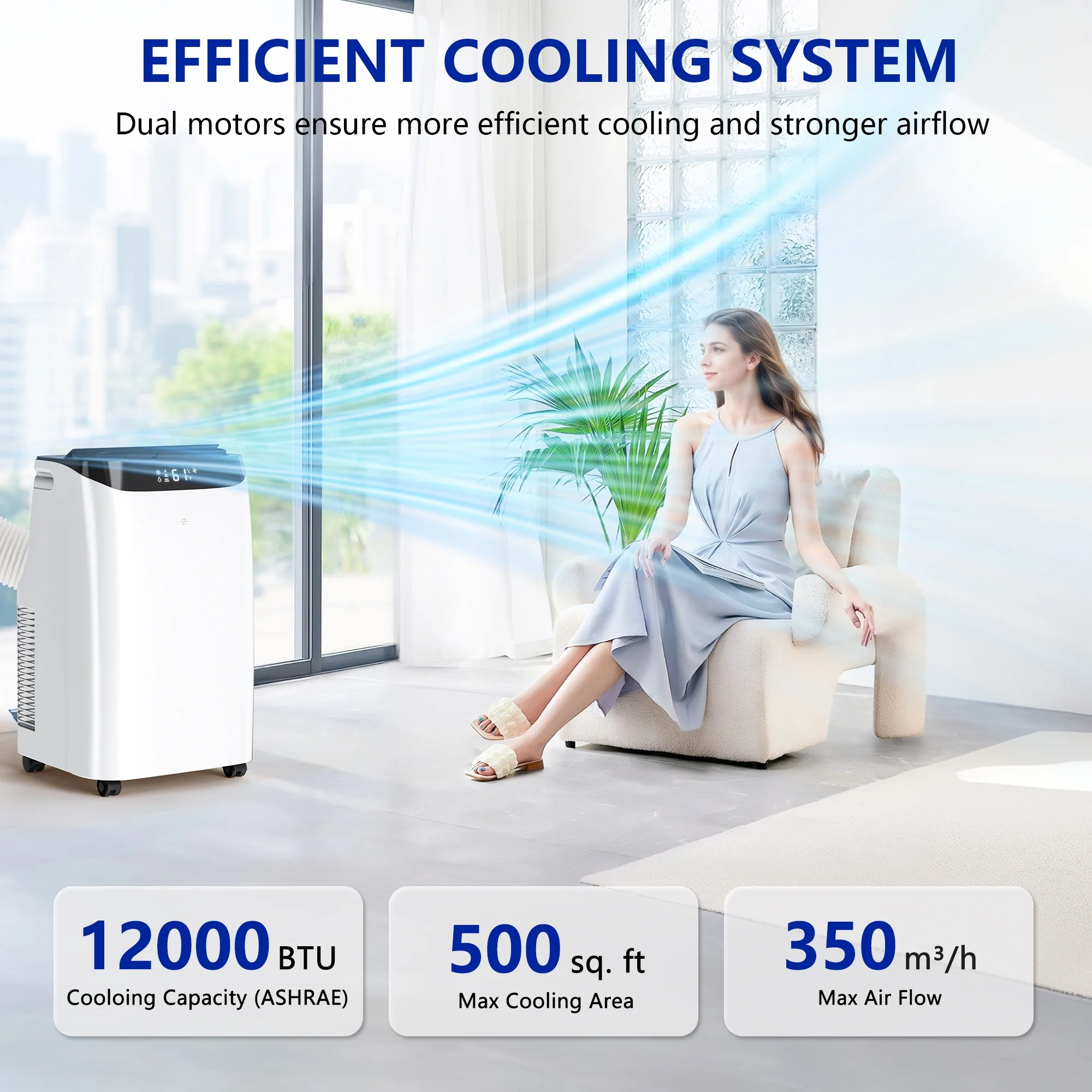 Fosawd 12000 BTU Portable Air Conditioner Cools up to 500 Sq. ft, 3-in-1 AC, Dehumidifier, Fan - Image 2
