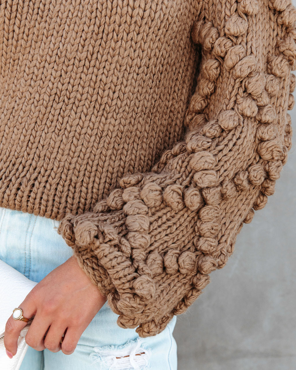 Juniper One Shoulder Knit Pom Sweater - Mocha - Se7enfashion