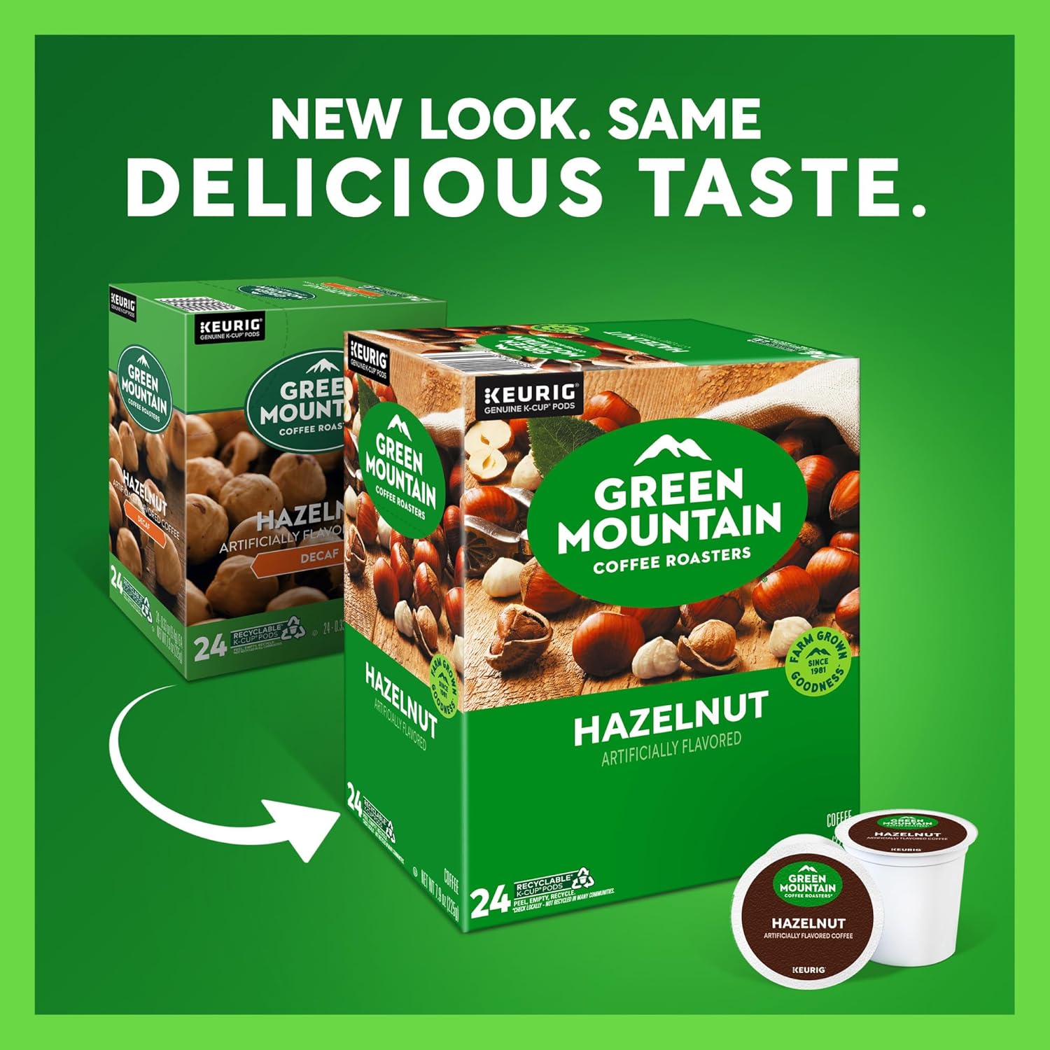 Green Mountain Coffee Roasters Hazelnut Coffee. Keurig Single-Serve K-Cup pods. Light Roast. 96 Count
