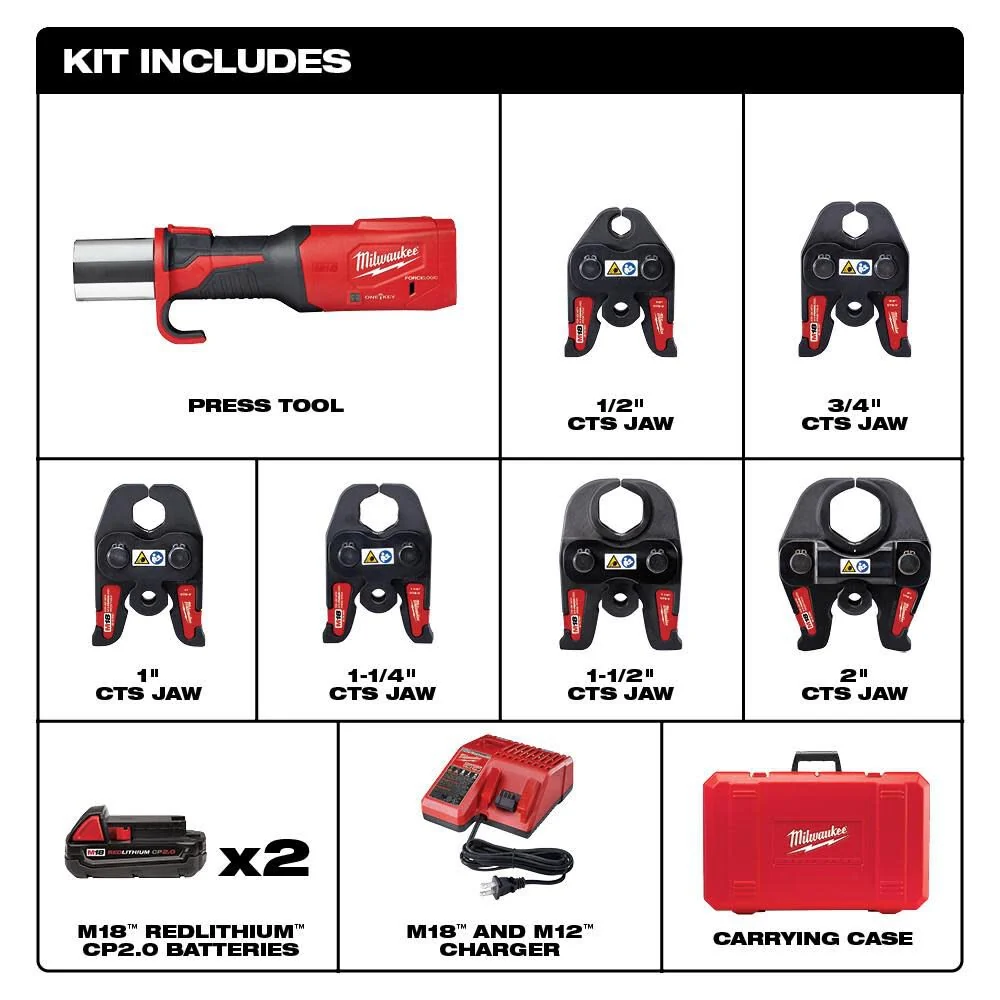 Milwaukee M18 FORCE LOGIC Press Tool With ONE-KEY - 1/2 in - 2 in CTS Jaws - Image 2 Milwaukee M18 FORCE LOGIC Press Tool With ONE-KEY - 1/2 in - 2 in CTS Jaws - Image 2