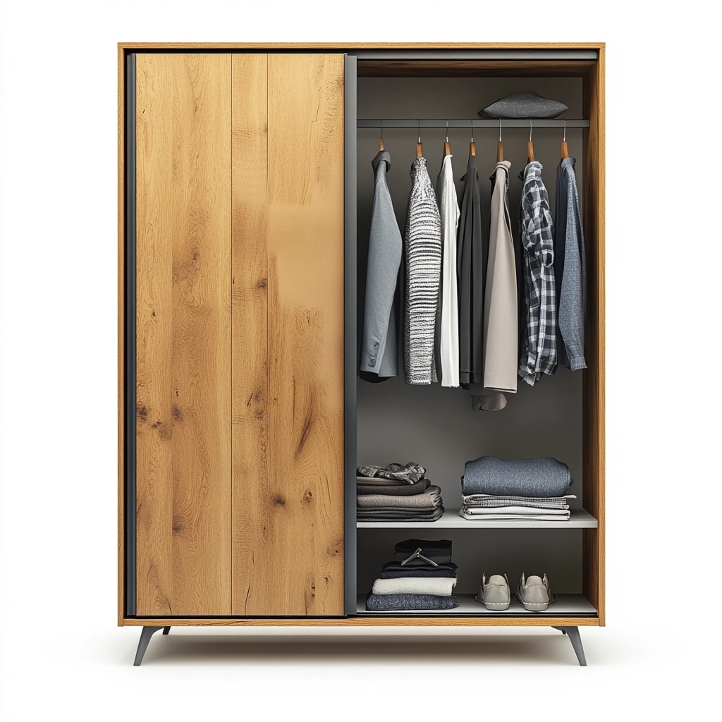 Armario de dormitorio con puertas correderas, acabado roble, estructura de melamina, 200x120x55 cm UO4536372