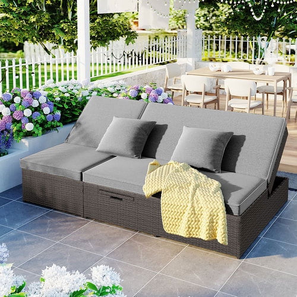 Harper & Bright Designs Rattan Outdoor Double Lounge Chaise 2-Person PE Wicker Outdoor Patio Sunbed with Canopy Cover for Backyard Garden Balcony, Beige+Black - Image 56