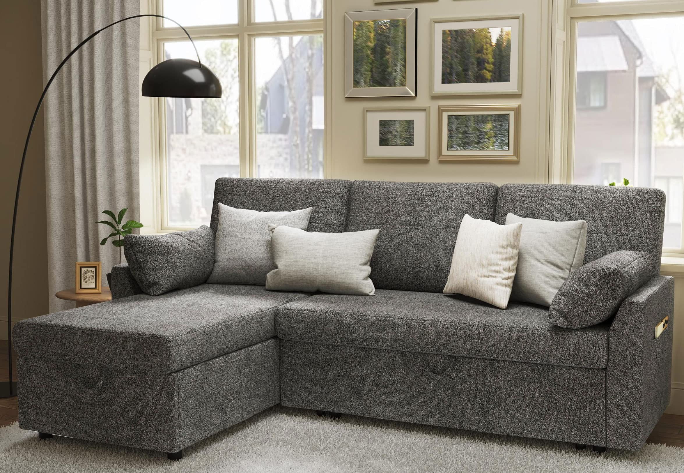 VANACC Sofa Bed, Adult Sleeper Sofa with Storage Chaise, Pull Out Couch for Bed Room, Gray Chenille - Image 14