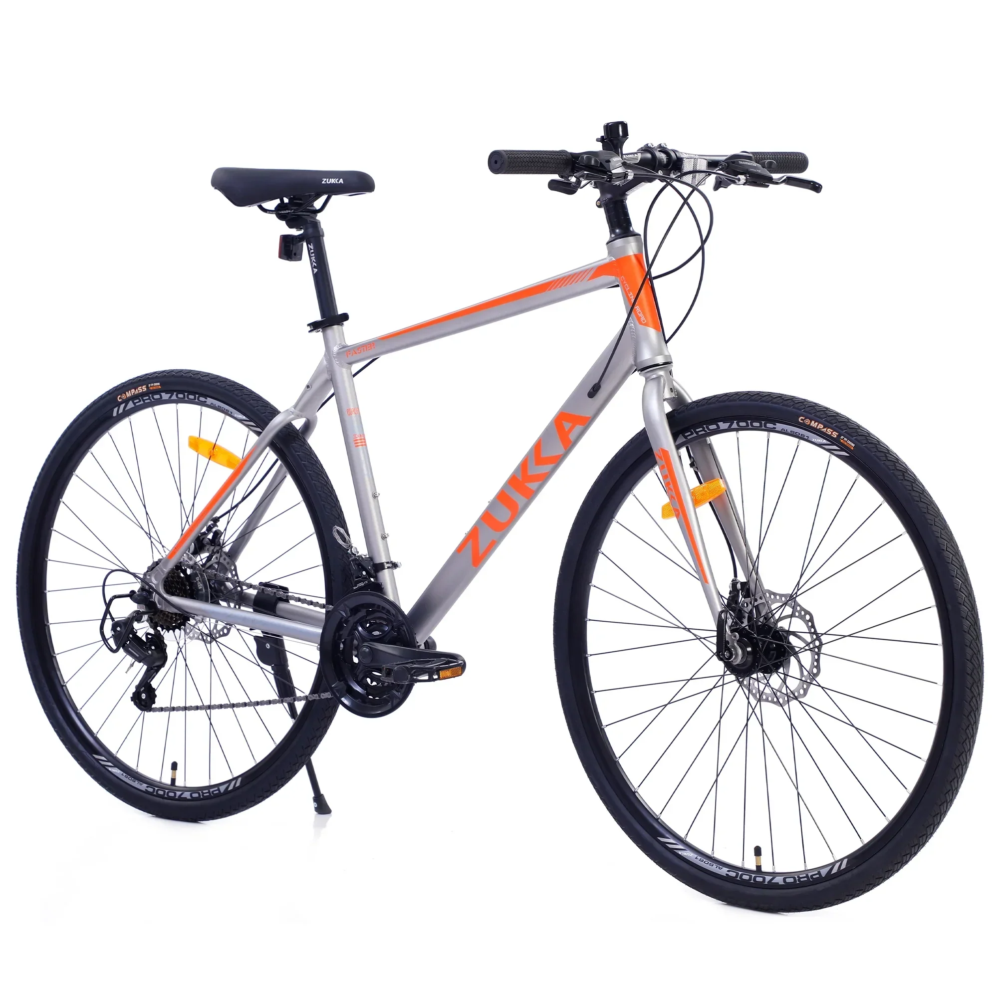 Men's Hybrid Road Bike 28 inch 700C Wheels, 21-Speed, 21-inch Aluminum Frame - Silver and Orange