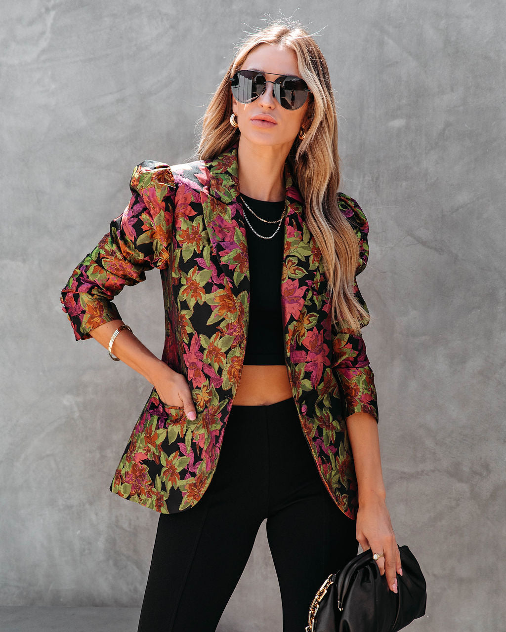 Caught In A Romance Printed Pocketed Blazer - Se7enfashion