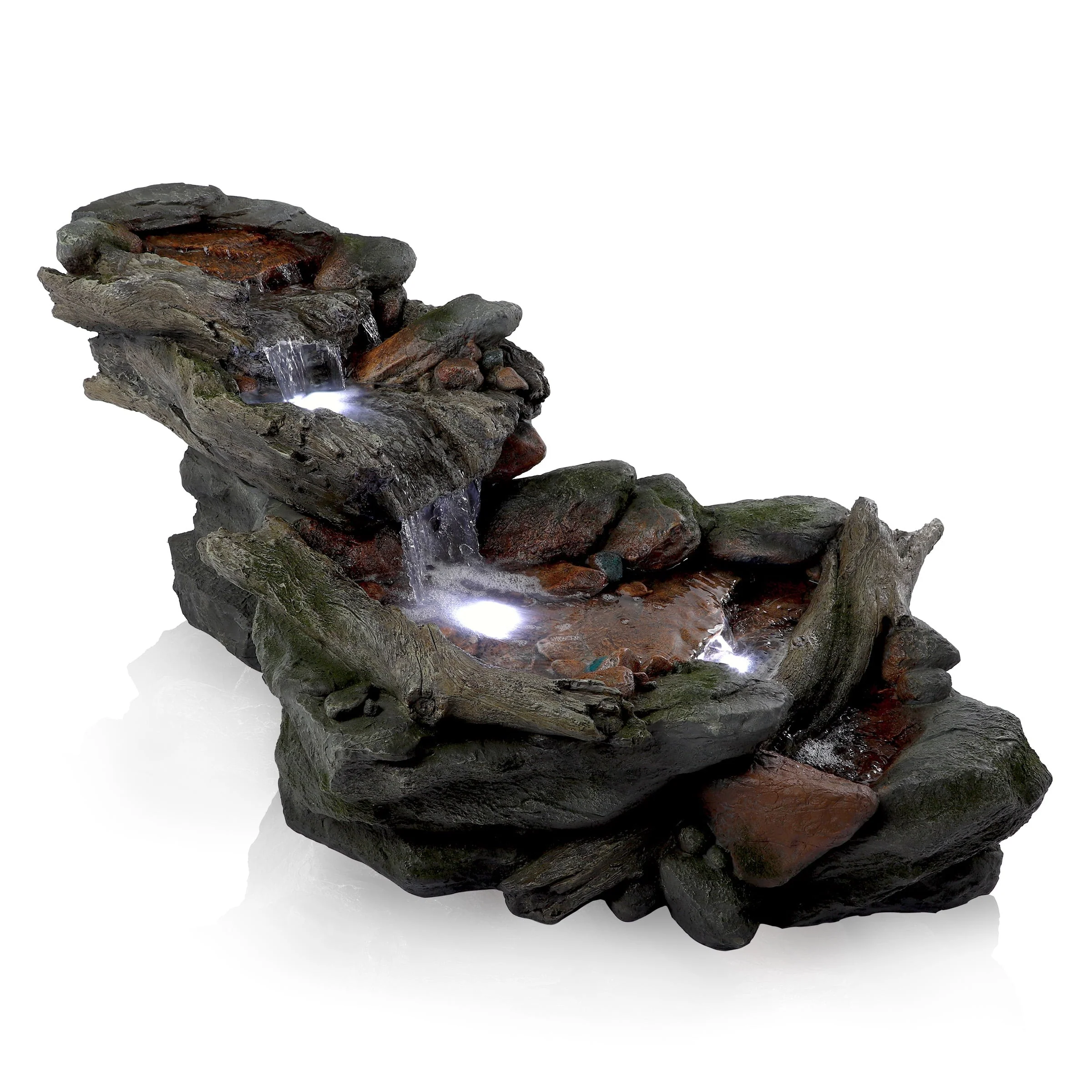 Alpine Corporation Outdoor 3-Tier Rainforest Rock Water Fountain with LED Lights - Image 13