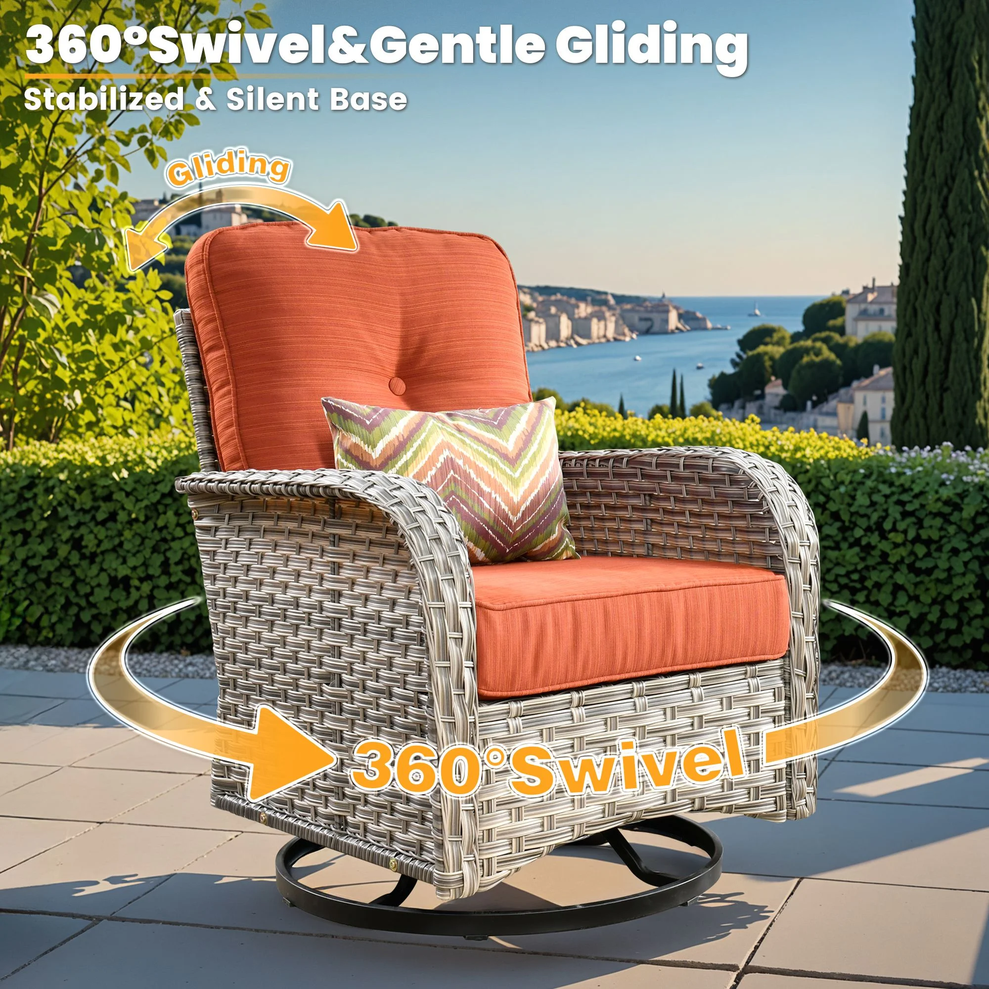 Vcatnet Outdoor Patio Furniture Sets 10 Pieces Sectional Sofa Wicker Conversation Set with Swivel Glider Chairs and Solar Powered Coffee Table for Porch,Backyard,Gray - Image 27