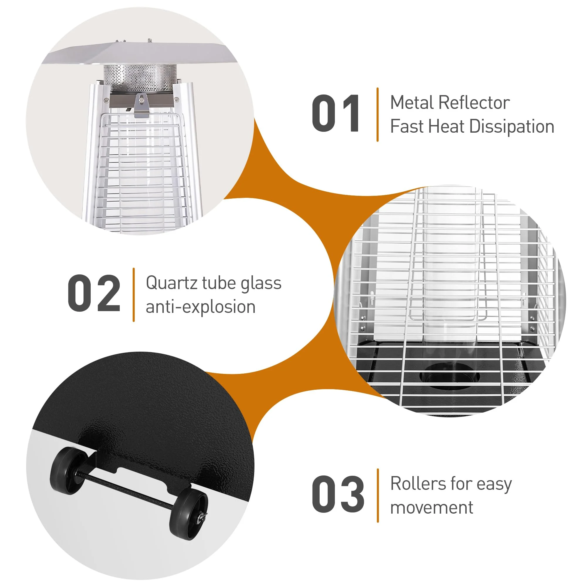 Segmart 48,000 BTU Pyramid Patio Heater, Tall Standing Outdoor Propane Heater with Wheels & Tip-Over Safety Protection, Visible Flame Glass Tube for Backyard, Garden, Commercial Use - Gray - Image 16