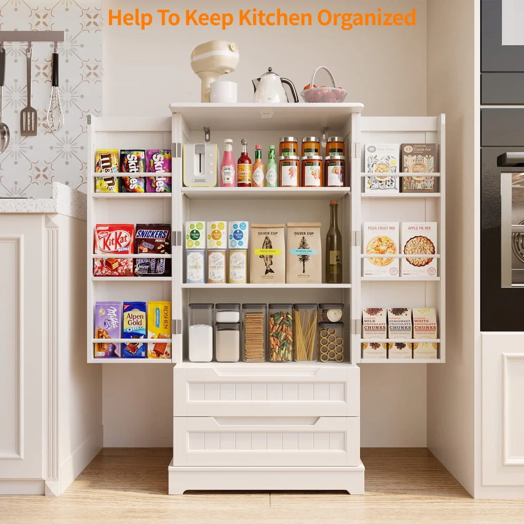 Aiho 47" Kitchen Pantry Storage Cabinet for Kitchen Dining Room - White - Image 10
