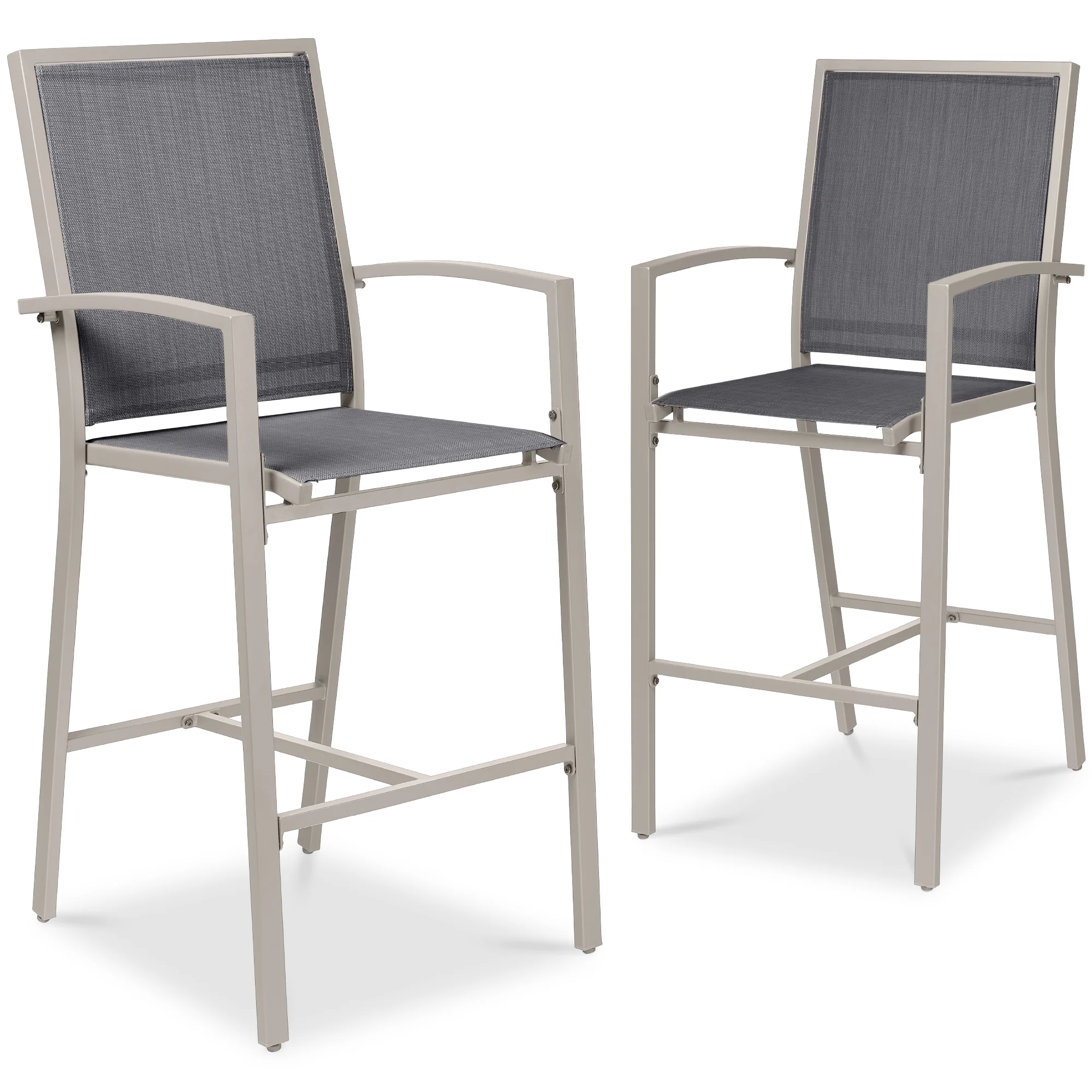 Best Choice Products Outdoor Barstools Set of 2, Bar Height Patio Chairs w/ All-Weather Mesh - Black/Black - Image 42
