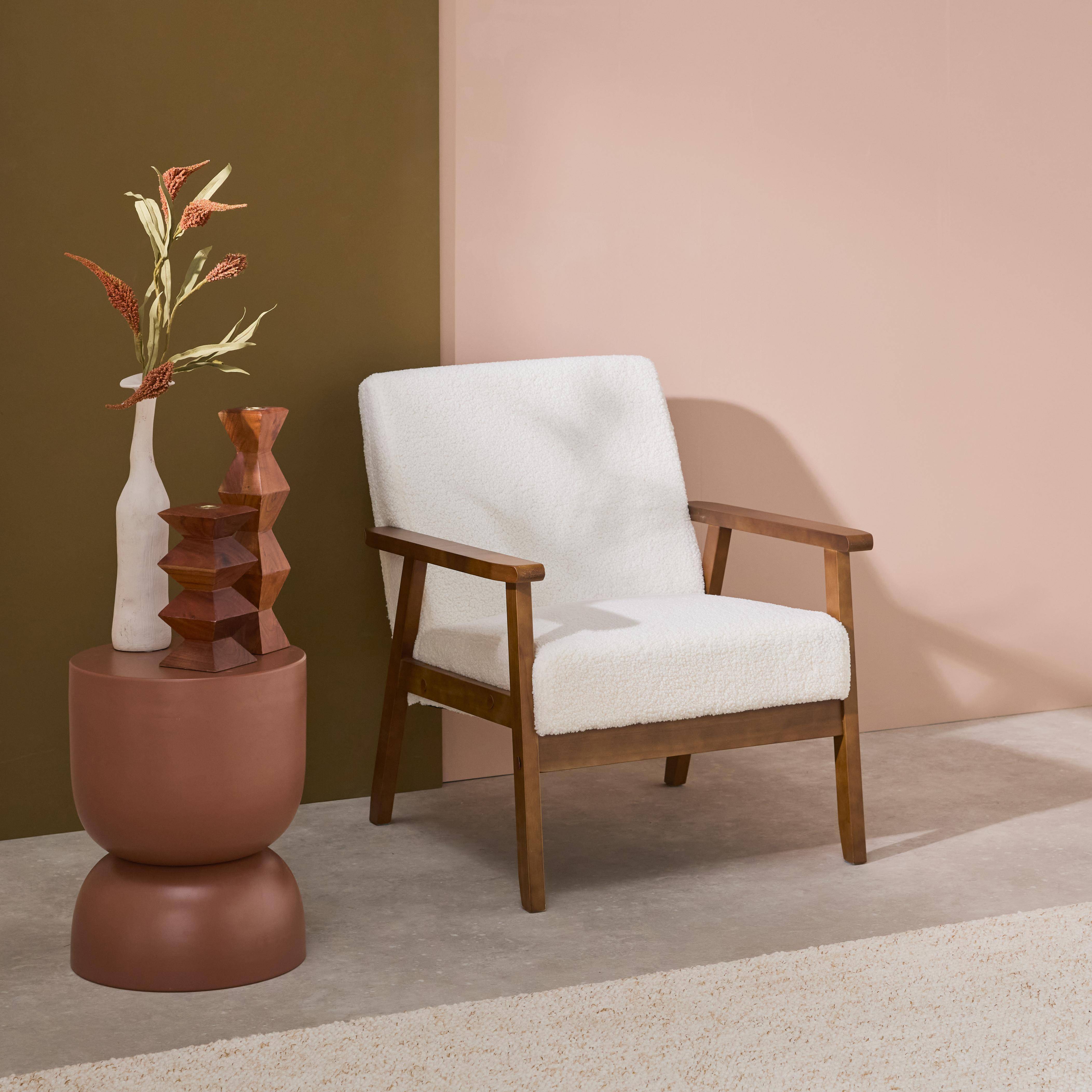 Isak borreguito - Sillón rizado escandinavo de madera de hevea teñida de nogal claro
