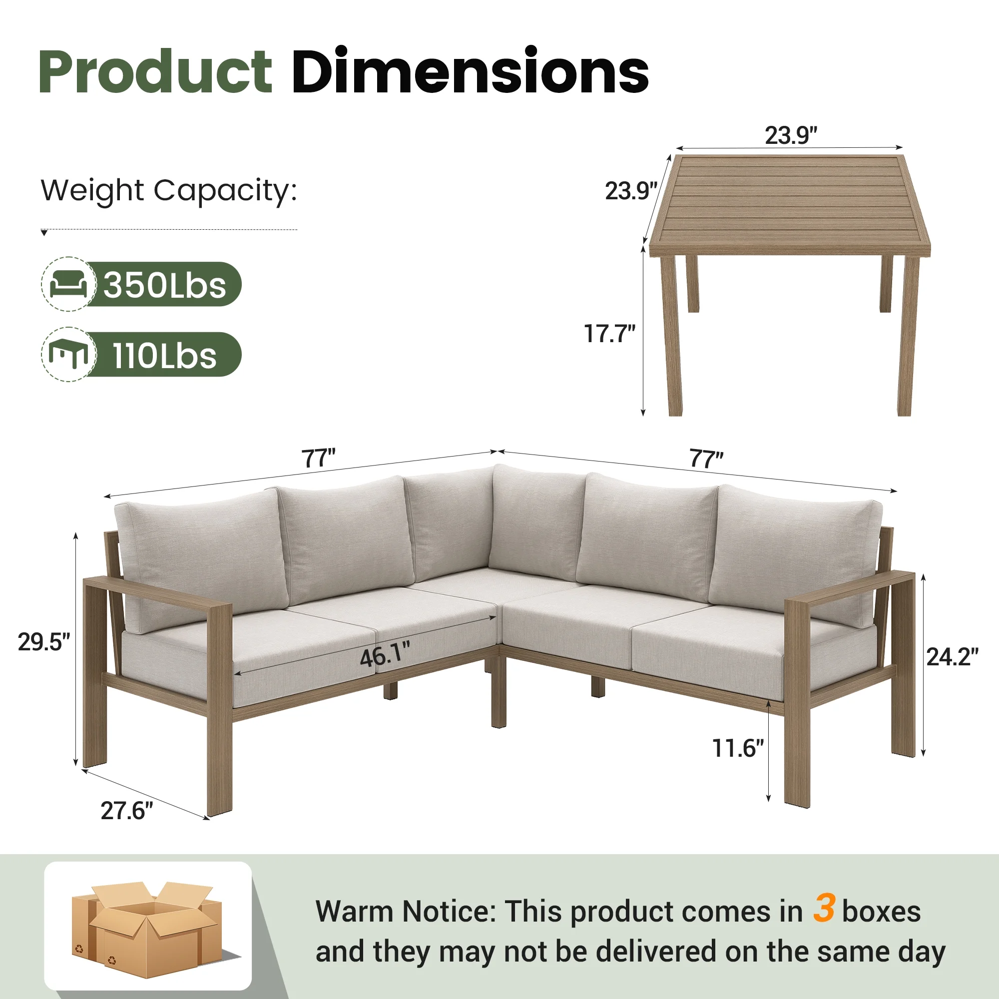 ELPOSUN 6 Pieces Patio Furniture Sets with 6" Thick Olefin Cushions, Metal Outdoor Sectional Furniture L Shape Patio Conversation Sets for Garden, Backyard Beige - Image 9
