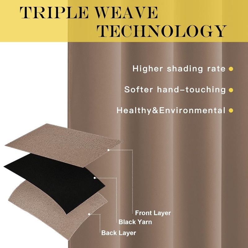 Elegant Three Layer Polyester Linen Curtains Full Light Shading Noise Reducing Privacy Protection Eco Friendly Window Curtains
