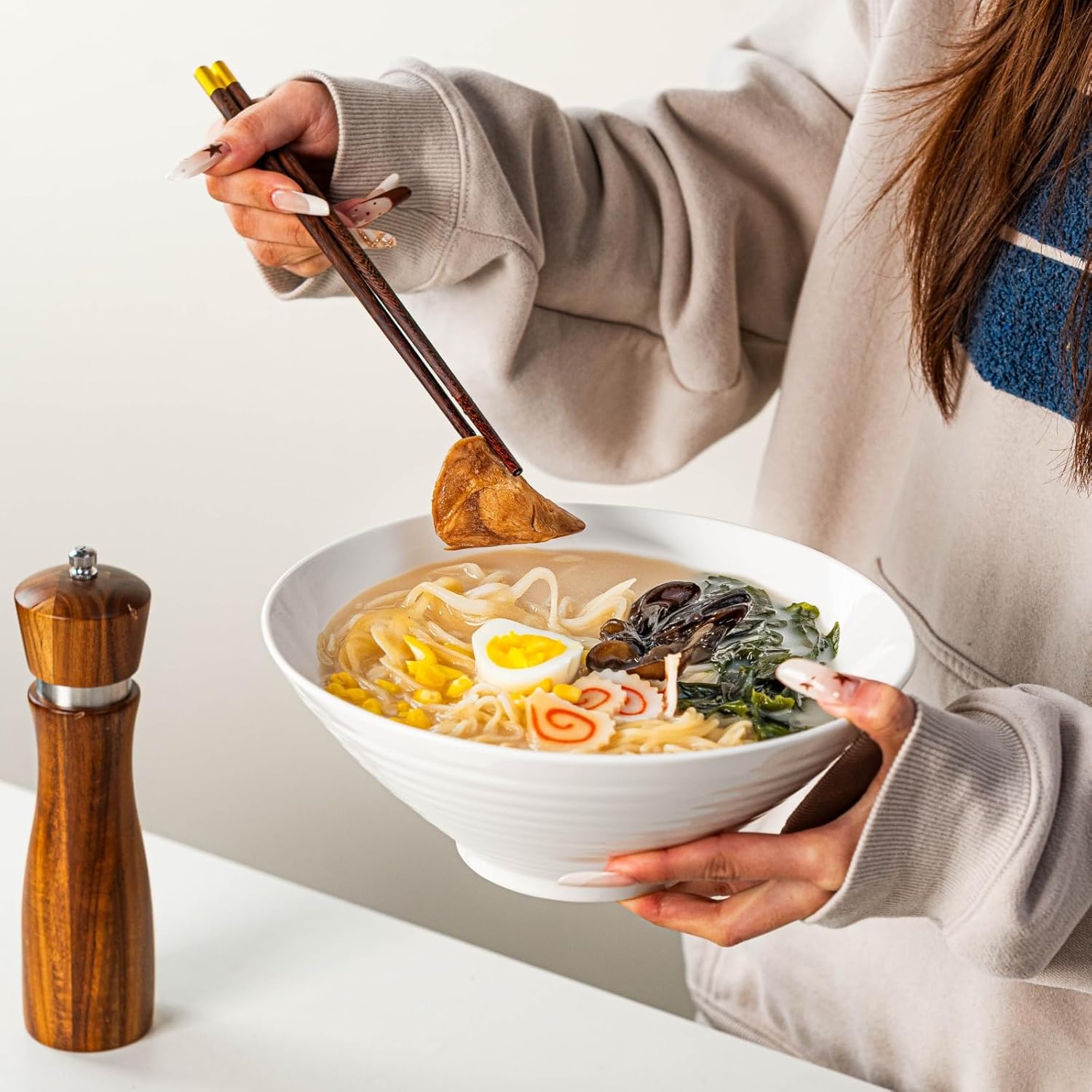 50 oz Ramen Bowls Set of 2, 9 Inch Large Ramen Bowls, Porcelain Noodle Bowls for Pho, Soup & Udon, Ceramic Ramen Bowl Set, Microwave & Dishwasher Safe
