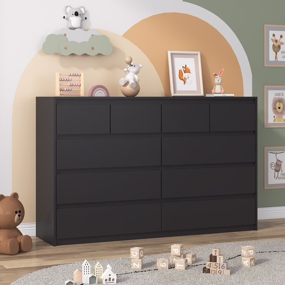 ChVans Black 9 Drawers Dresser with Charging Station, 63" Long Modern Dresser with 9 Drawers for Bedroom, Large Wood Chest of Drawers Handle Free, Dresser for Bedroom, Living Room, Hallway - Image 5