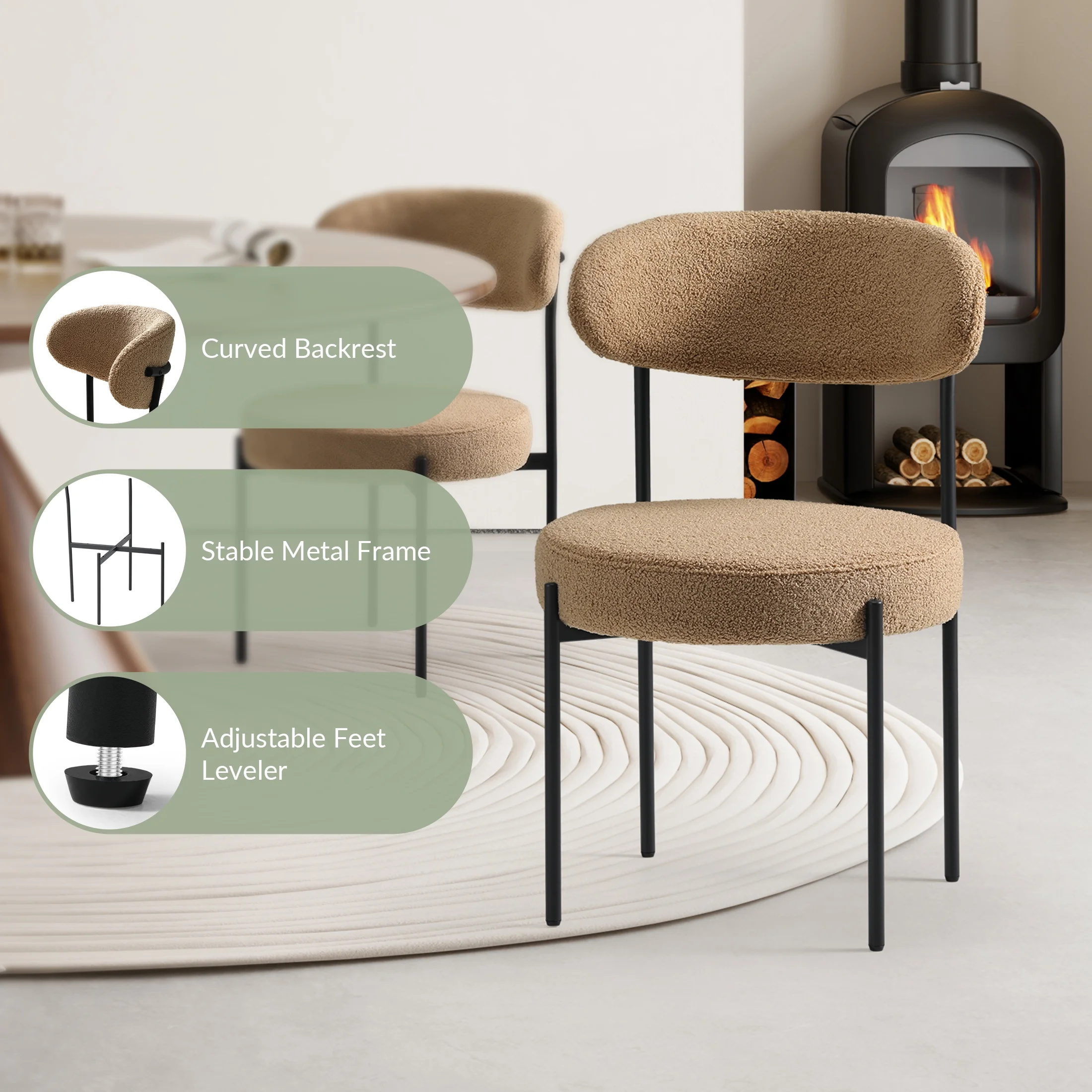WestinTrends Alexandria Mid-Century Modern Upholstered Sherpa Round Dining Chairs (Set of 4), Sunset Gold - Image 34