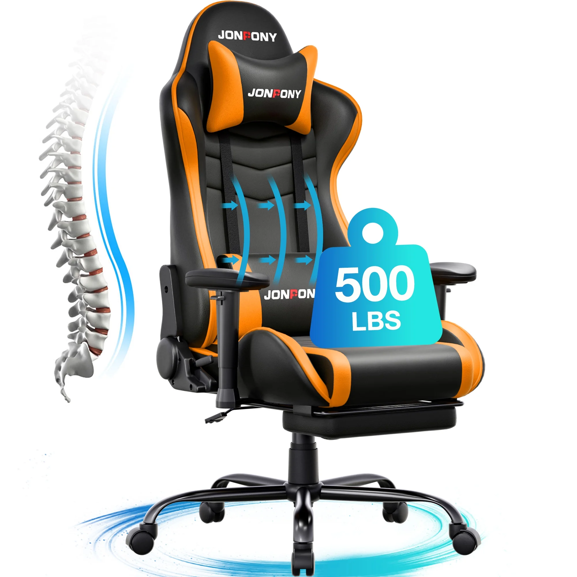 JONPONY Big and Tall 500LBS Gaming Chair, Ergonomic Design, Gamer Chair PU Leather with Footrest and Lumbar Support, High Back Office Chair Support 8 Hours Long Sitting, Computer Chair,Red - Image 34