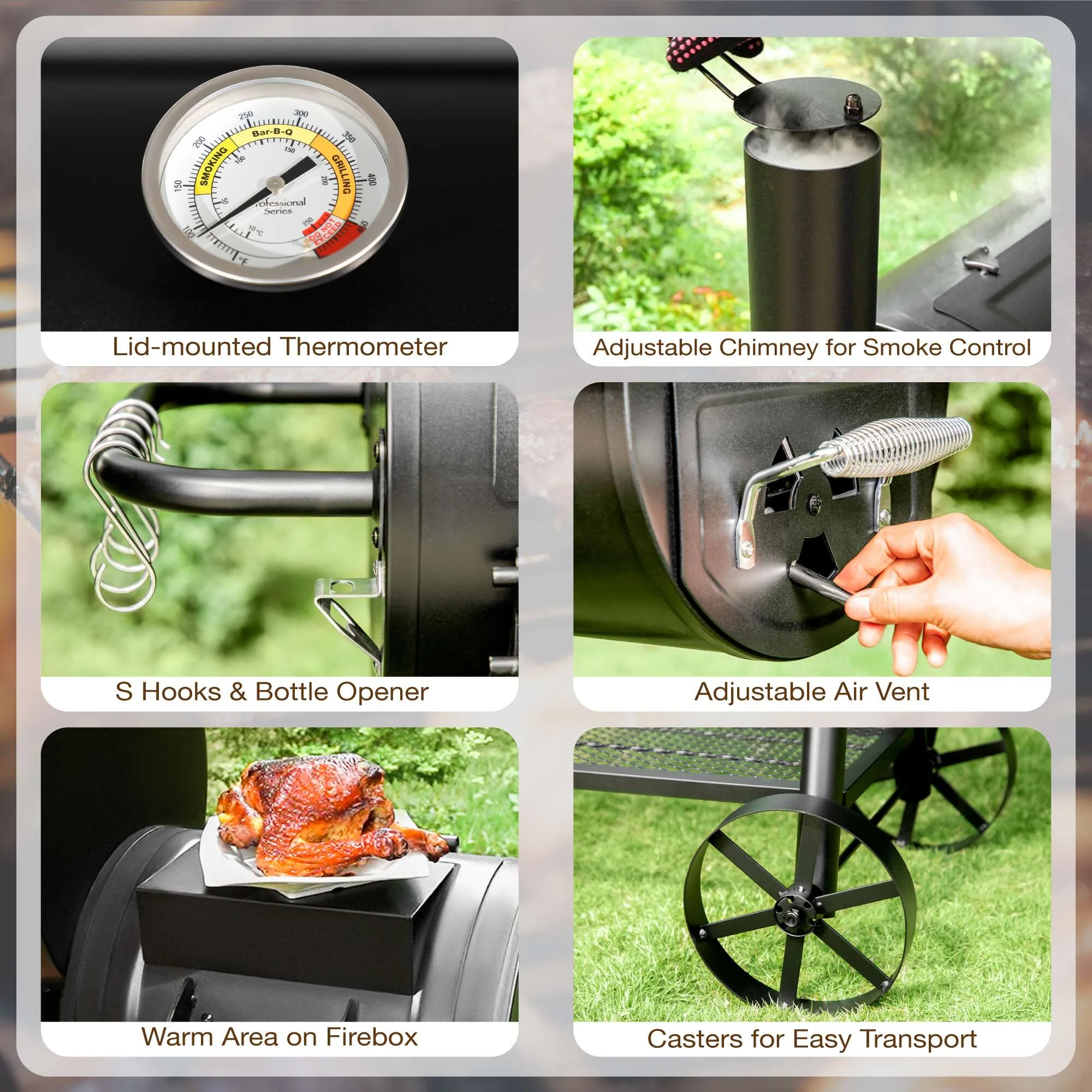 Summit Living Charcoal Grill with Offset Smoker 941 sq.in. Extra Large BBQ Grill Black - Image 7