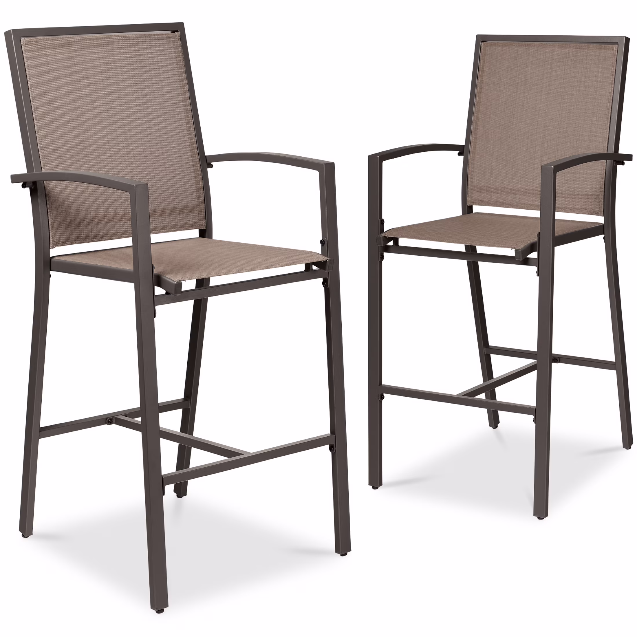 Best Choice Products Outdoor Barstools Set of 2, Bar Height Patio Chairs w/ All-Weather Mesh - Black/Black - Image 3