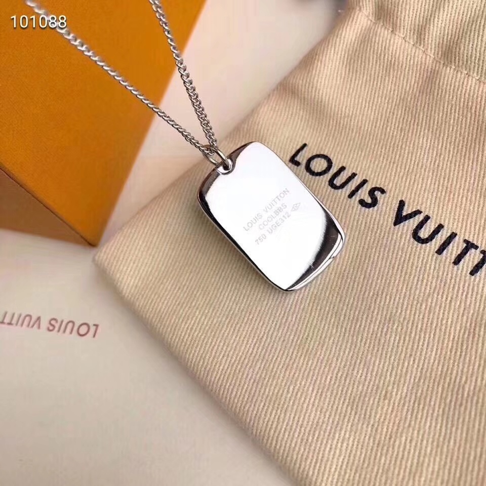 Louis Vuitton Debossed LV Monogram Tag Pendant Necklace - Original Replica Club