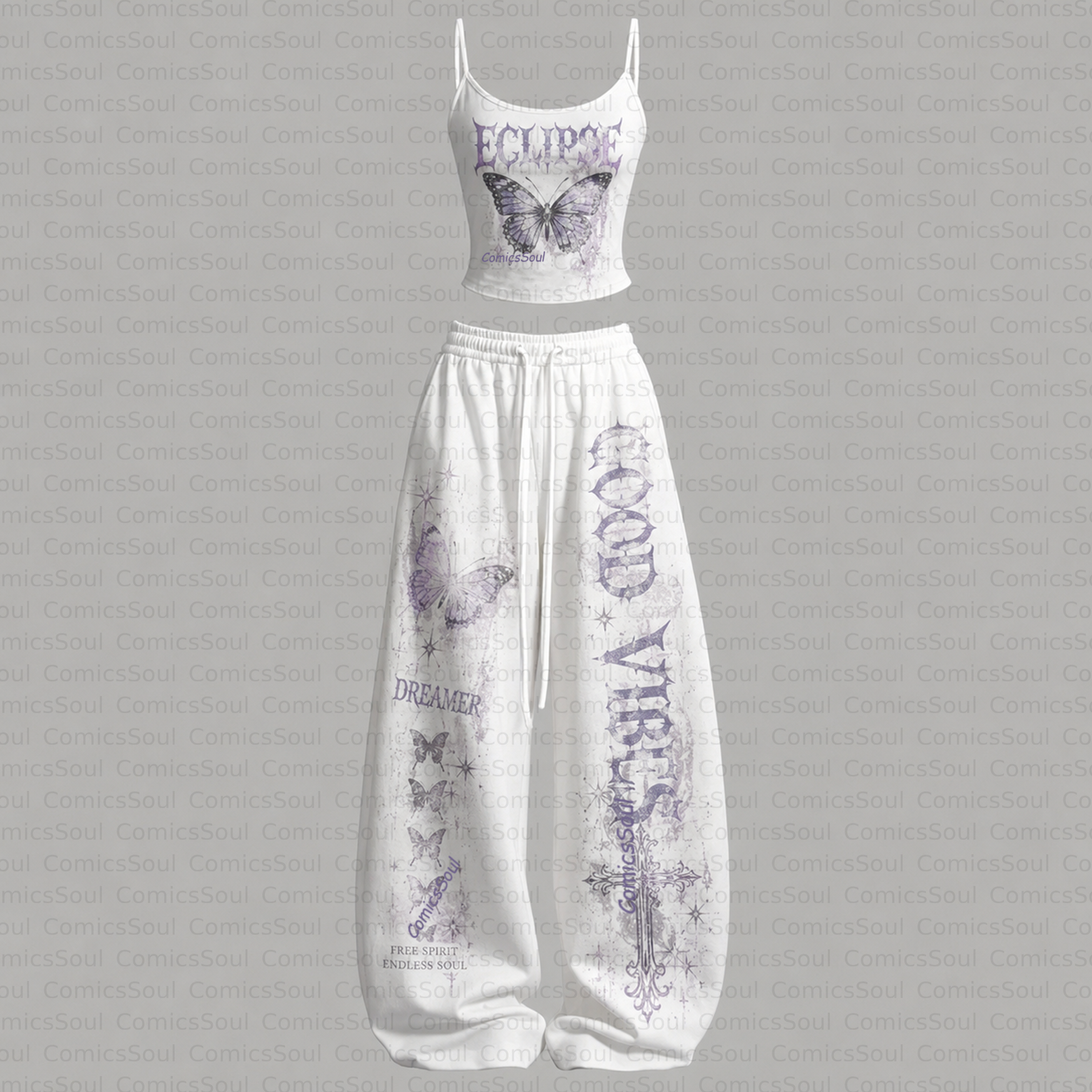 Women's Psychedelic Butterfly Top & Elasticated Trousers Two-Piece Set