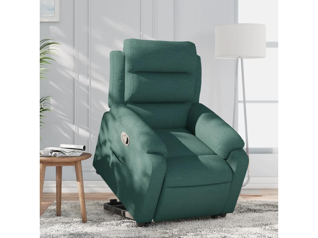Sillón reclinable elevable tela verde oscuro